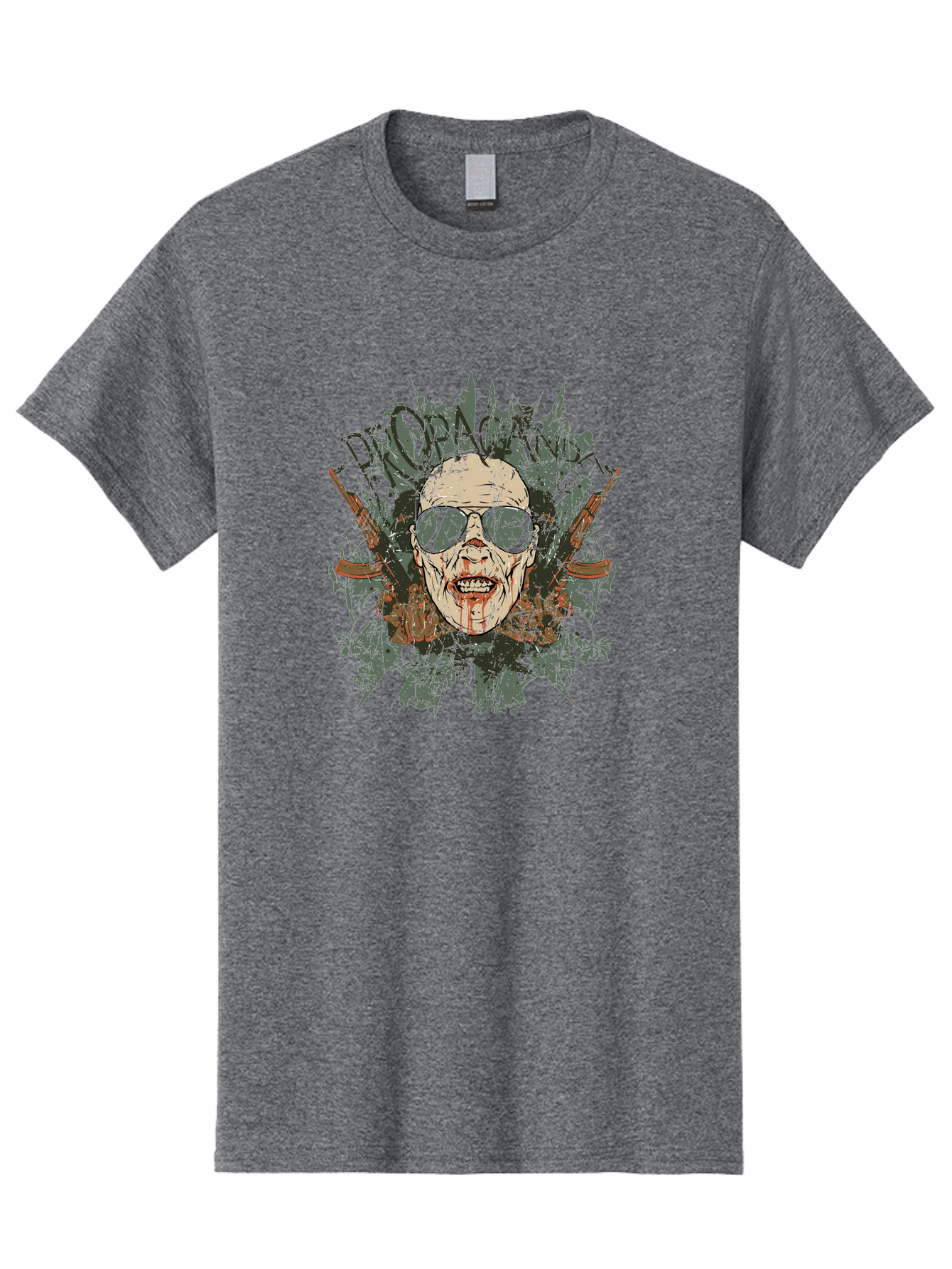 Warhead Propaganda Men'S Graphic Tee, 100% Cotton, Comfortable Casual Summer Wear, Machine Washable, Zombie With Sunglasses, Bloody Face, Propaganda Art, Street Art Style, Punk Rock Aesthetic, Zombie Apocalypse, Dark Humor, Graphic Design, Aae822 19