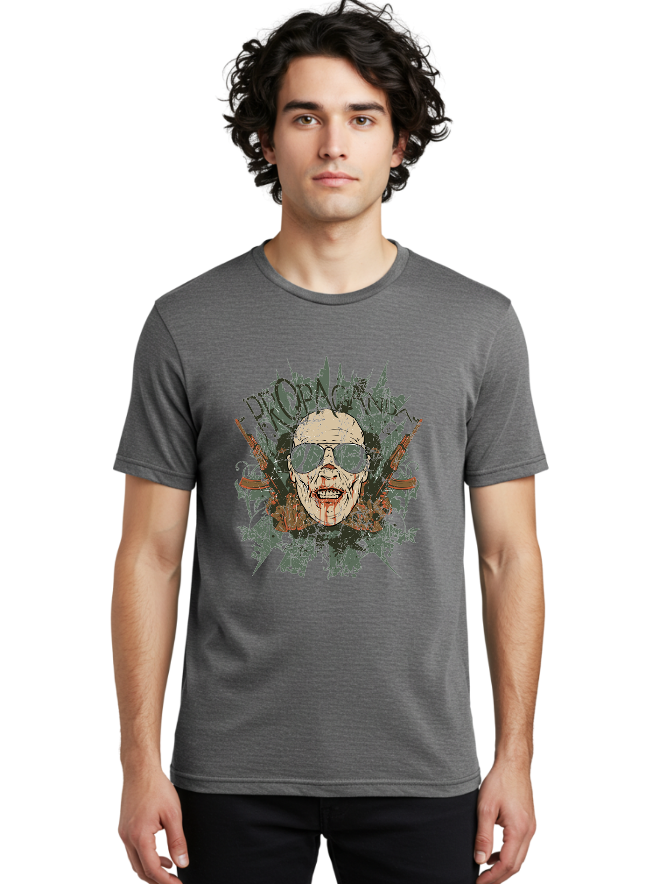 Warhead Propaganda Men'S Graphic Tee, 100% Cotton, Comfortable Casual Summer Wear, Machine Washable, Zombie With Sunglasses, Bloody Face, Propaganda Art, Street Art Style, Punk Rock Aesthetic, Zombie Apocalypse, Dark Humor, Graphic Design, Aae822 20