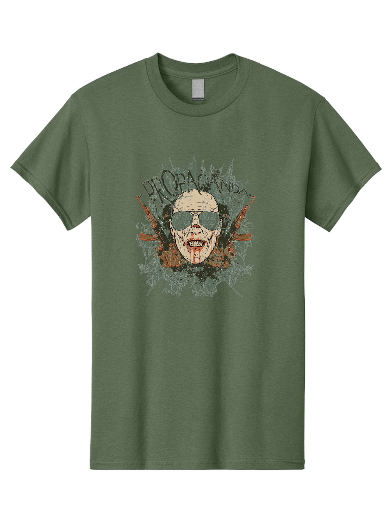 Warhead Propaganda Men'S Graphic Tee, 100% Cotton, Comfortable Casual Summer Wear, Machine Washable, Zombie With Sunglasses, Bloody Face, Propaganda Art, Street Art Style, Punk Rock Aesthetic, Zombie Apocalypse, Dark Humor, Graphic Design, Aae822 25