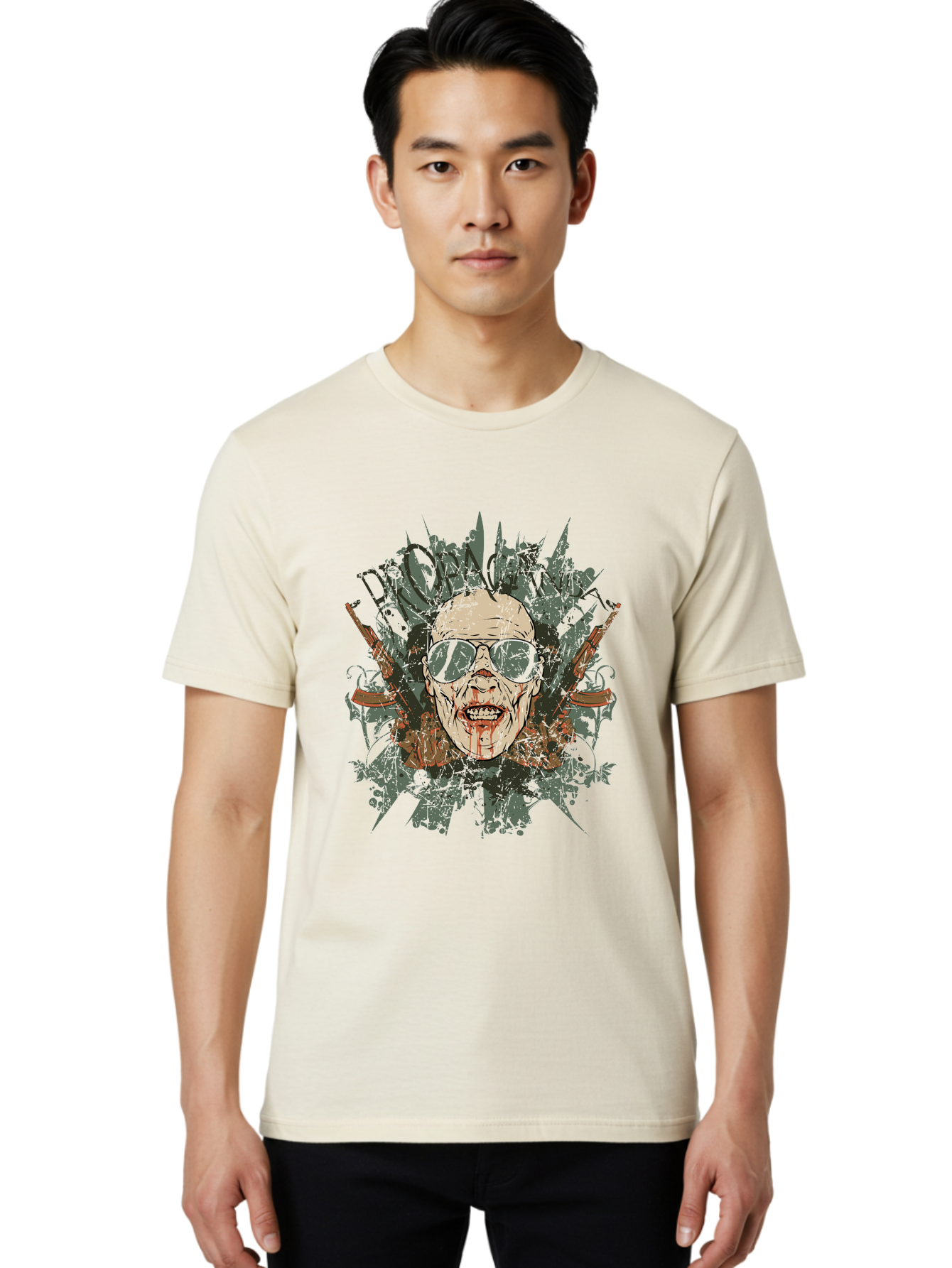 Warhead Propaganda Men'S Graphic Tee, 100% Cotton, Comfortable Casual Summer Wear, Machine Washable, Zombie With Sunglasses, Bloody Face, Propaganda Art, Street Art Style, Punk Rock Aesthetic, Zombie Apocalypse, Dark Humor, Graphic Design, Aae822 24