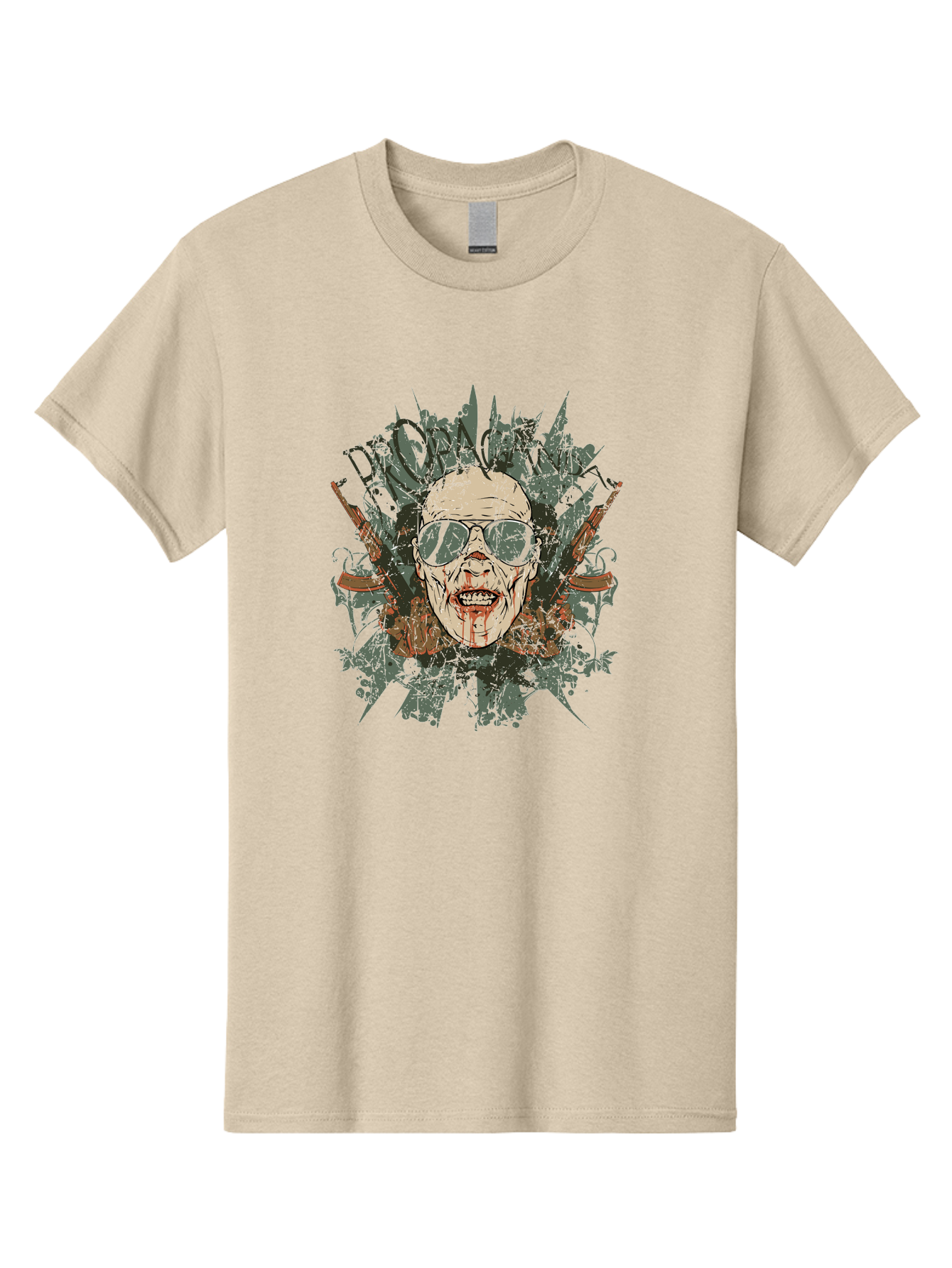 Warhead Propaganda Men'S Graphic Tee, 100% Cotton, Comfortable Casual Summer Wear, Machine Washable, Zombie With Sunglasses, Bloody Face, Propaganda Art, Street Art Style, Punk Rock Aesthetic, Zombie Apocalypse, Dark Humor, Graphic Design, Aae822 11
