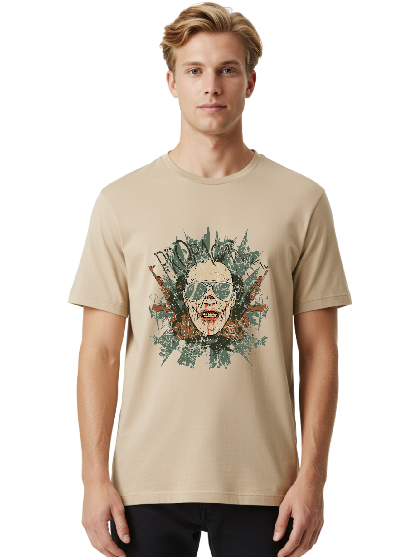 Warhead Propaganda Men'S Graphic Tee, 100% Cotton, Comfortable Casual Summer Wear, Machine Washable, Zombie With Sunglasses, Bloody Face, Propaganda Art, Street Art Style, Punk Rock Aesthetic, Zombie Apocalypse, Dark Humor, Graphic Design, Aae822 12