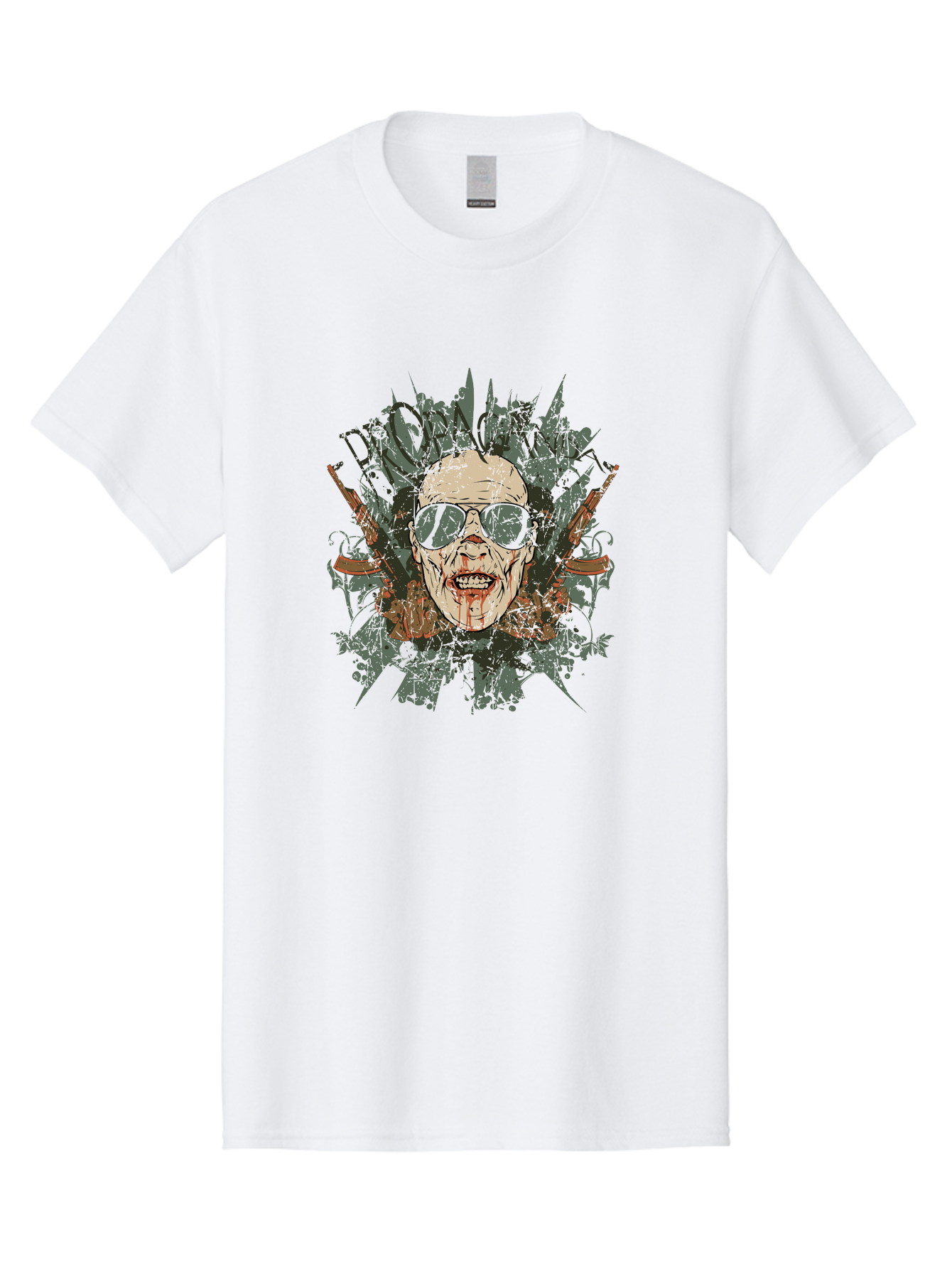 Warhead Propaganda Men'S Graphic Tee, 100% Cotton, Comfortable Casual Summer Wear, Machine Washable, Zombie With Sunglasses, Bloody Face, Propaganda Art, Street Art Style, Punk Rock Aesthetic, Zombie Apocalypse, Dark Humor, Graphic Design, Aae822 21