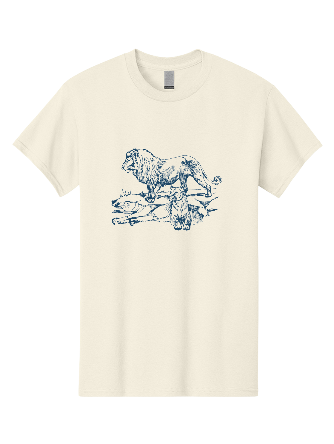 Watchful Kingship Men'S Graphic Tee, 100% Cotton, Comfortable Casual Summer Wear, Machine Washable, Lion And Lioness, Wildlife, Wild Animals, Savannah Scene, Fierce Predators, Majestic Mane, Animal Kingdom, Predator Illustration, Wildlife Art, Aae824 17