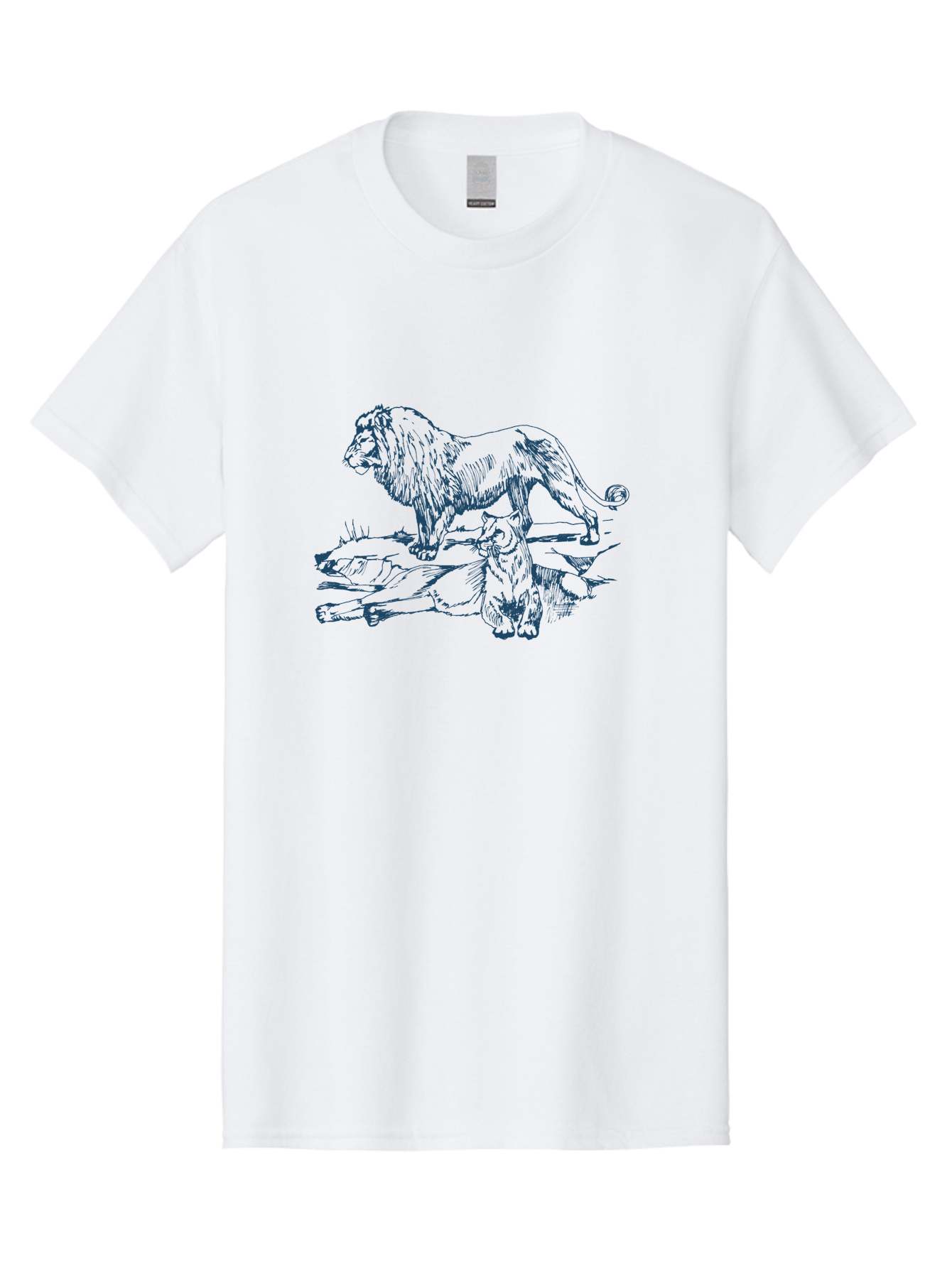 Watchful Kingship Men'S Graphic Tee, 100% Cotton, Comfortable Casual Summer Wear, Machine Washable, Lion And Lioness, Wildlife, Wild Animals, Savannah Scene, Fierce Predators, Majestic Mane, Animal Kingdom, Predator Illustration, Wildlife Art, Aae824 3