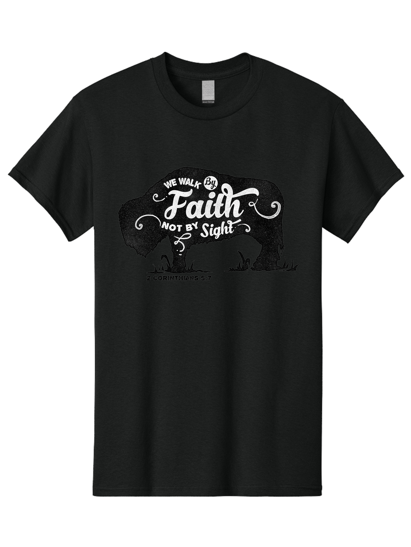 We Walk By Faith Men'S Graphic Tee, 100% Cotton, Comfortable Casual Summer Wear, Machine Washable, Faith Quote, Inspirational Quote, Motivational Quote, Bison Silhouette, Religious Quote, 2 Corinthians 5:7, Christian Art Aae829 3