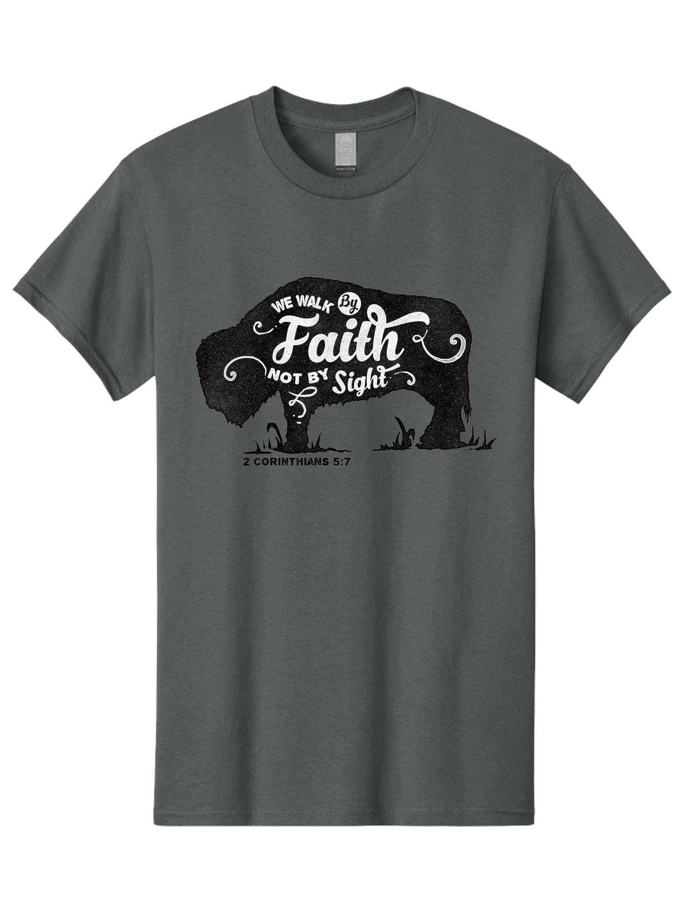 We Walk By Faith Men'S Graphic Tee, 100% Cotton, Comfortable Casual Summer Wear, Machine Washable, Faith Quote, Inspirational Quote, Motivational Quote, Bison Silhouette, Religious Quote, 2 Corinthians 5:7, Christian Art Aae829 15