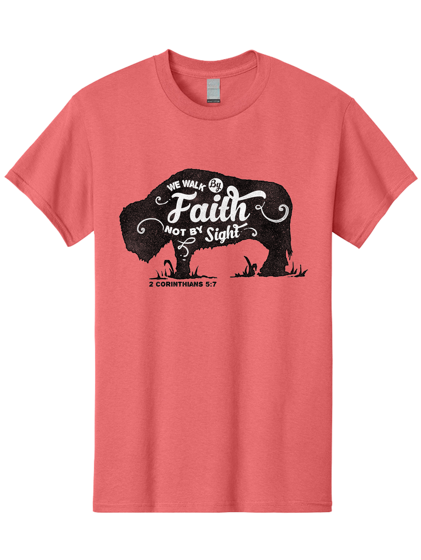 We Walk By Faith Men'S Graphic Tee, 100% Cotton, Comfortable Casual Summer Wear, Machine Washable, Faith Quote, Inspirational Quote, Motivational Quote, Bison Silhouette, Religious Quote, 2 Corinthians 5:7, Christian Art Aae829 11
