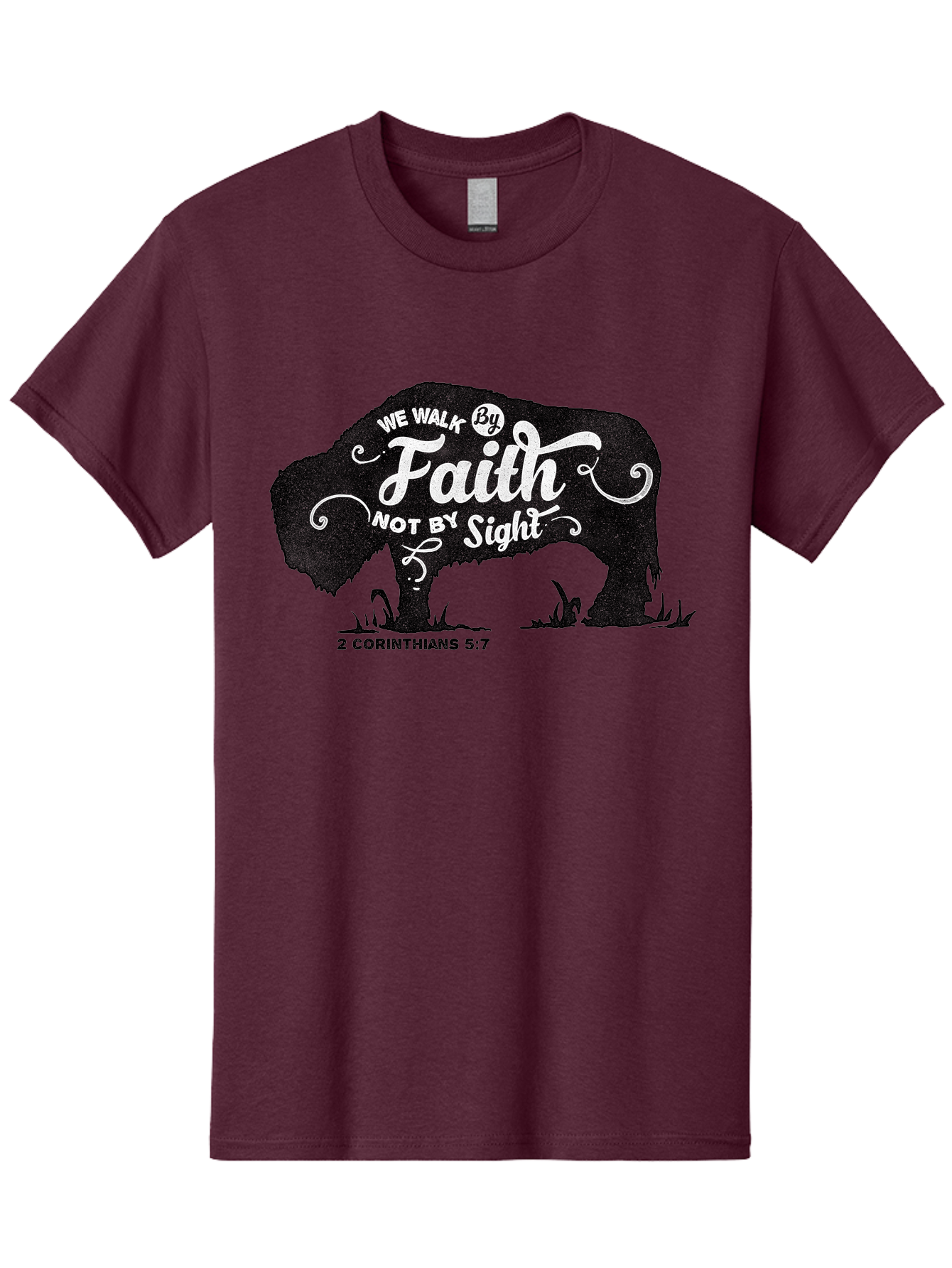 We Walk By Faith Men'S Graphic Tee, 100% Cotton, Comfortable Casual Summer Wear, Machine Washable, Faith Quote, Inspirational Quote, Motivational Quote, Bison Silhouette, Religious Quote, 2 Corinthians 5:7, Christian Art Aae829 27