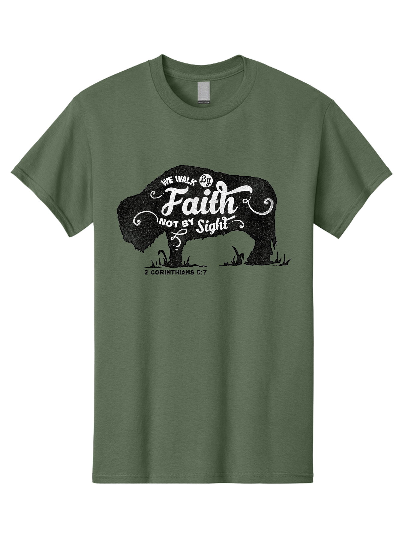 We Walk By Faith Men'S Graphic Tee, 100% Cotton, Comfortable Casual Summer Wear, Machine Washable, Faith Quote, Inspirational Quote, Motivational Quote, Bison Silhouette, Religious Quote, 2 Corinthians 5:7, Christian Art Aae829 21