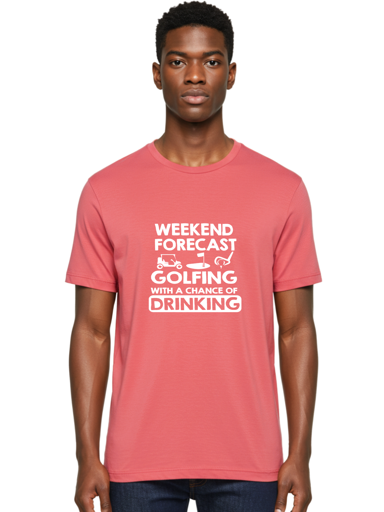 Weekend Forcast Golfing Men'S Graphic Tee, 100% Cotton, Comfortable Casual Summer Wear, Machine Washable, Golfing, Drinking, Weekend Plans, Golf Cart, Golf Flag, Golf Club, Humorous Quote, Funny Saying, Golf Humor, Weekend Forecast Aae830 20