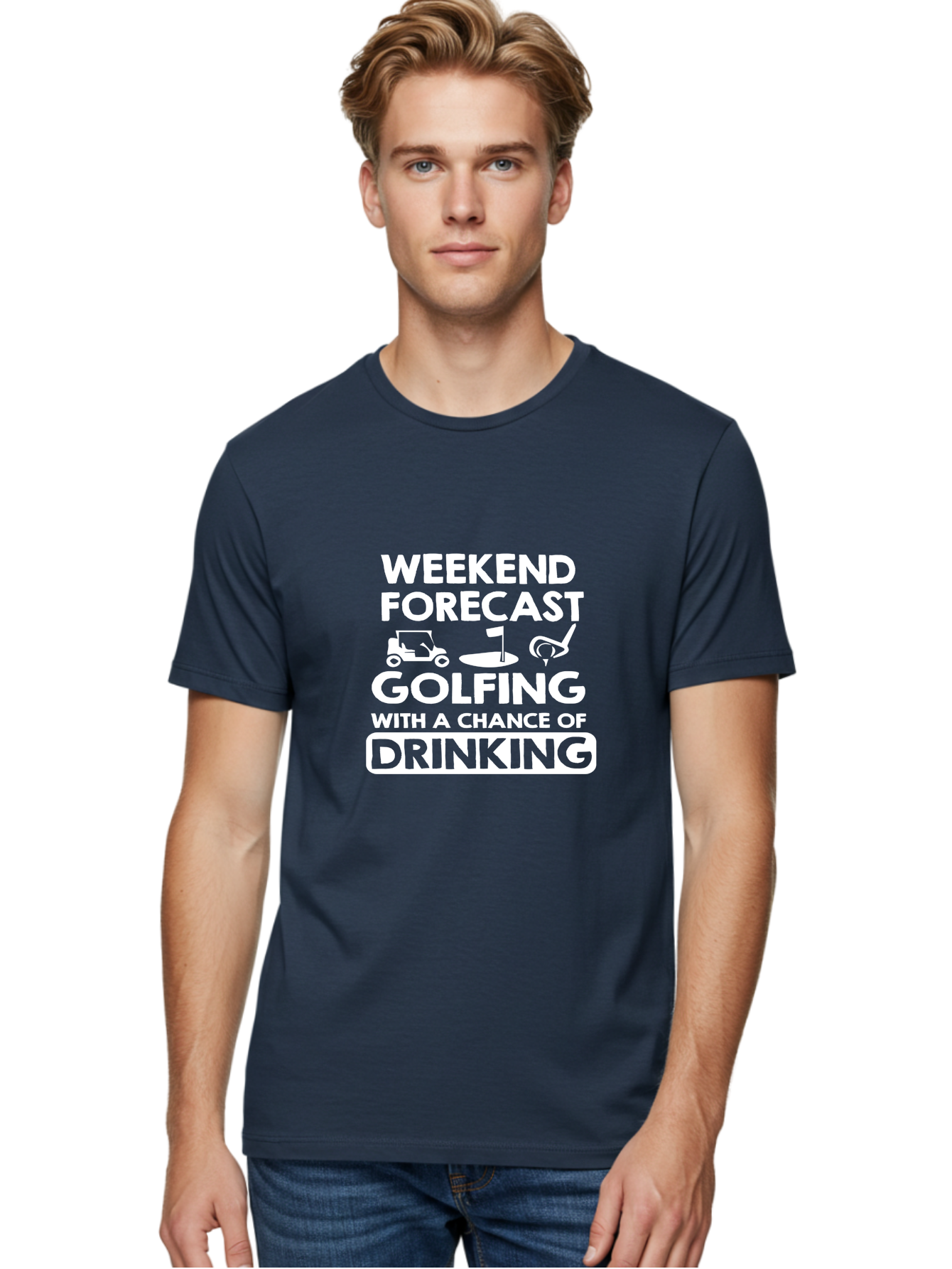 Weekend Forcast Golfing Men'S Graphic Tee, 100% Cotton, Comfortable Casual Summer Wear, Machine Washable, Golfing, Drinking, Weekend Plans, Golf Cart, Golf Flag, Golf Club, Humorous Quote, Funny Saying, Golf Humor, Weekend Forecast Aae830 8