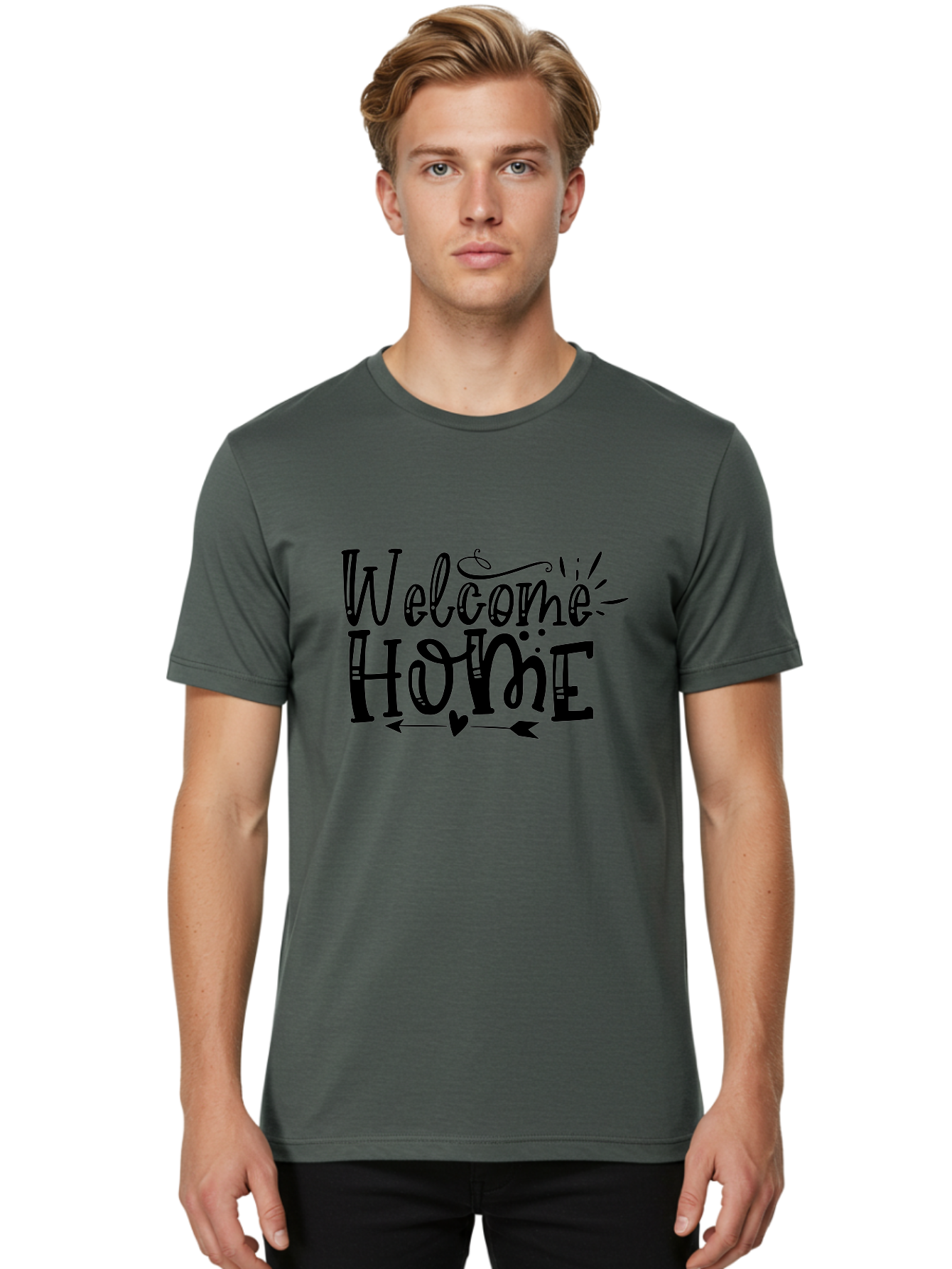 Welcome Home Men'S Graphic Tee, 100% Cotton, Comfortable Casual Summer Wear, Machine Washable, Welcome Home Sign, Home Decor, Home Sweet Home, Warm Welcome, Home Signage, Decorative Text, Arrow Design, Heart Symbol, Typography Art, Aae831 26