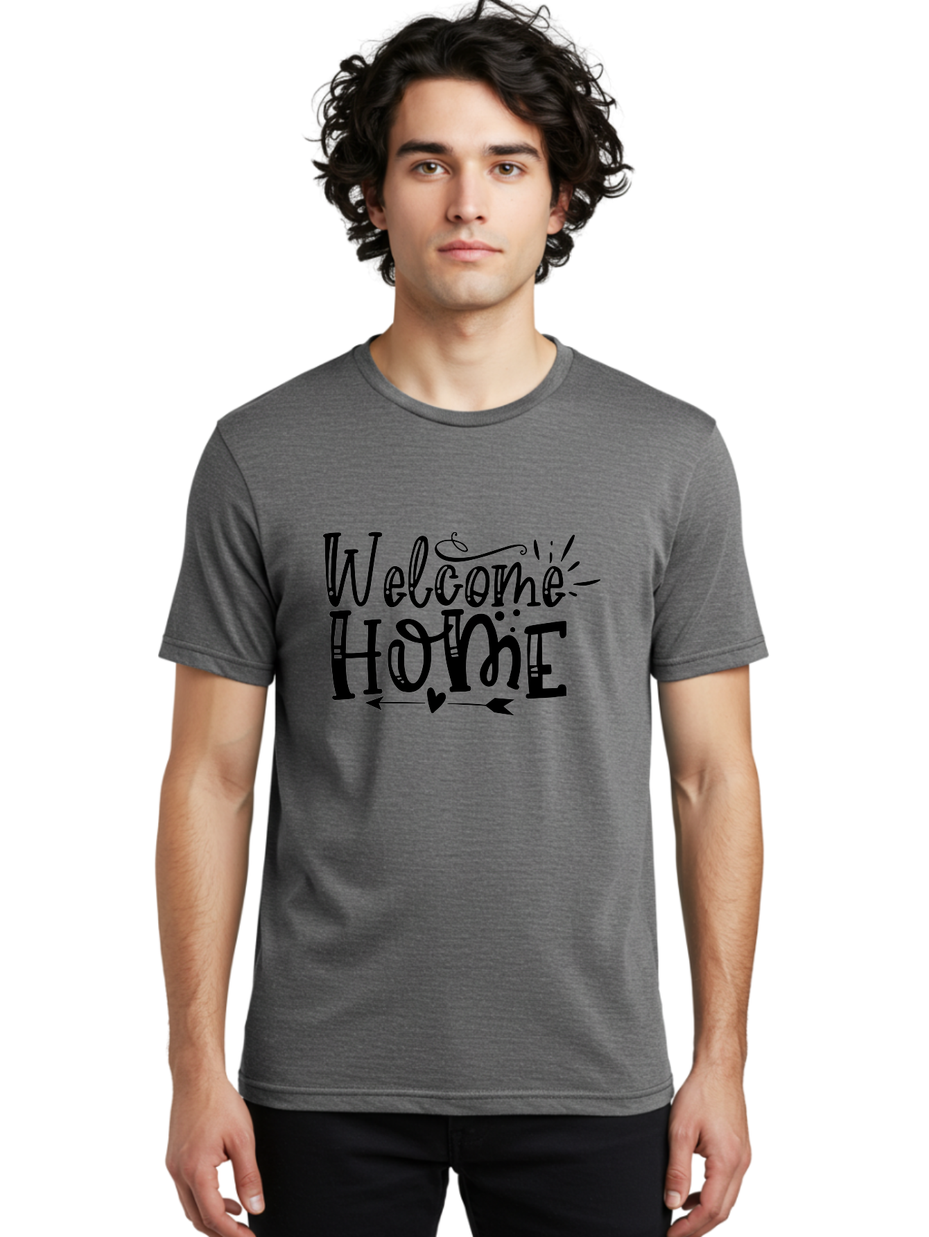 Welcome Home Men'S Graphic Tee, 100% Cotton, Comfortable Casual Summer Wear, Machine Washable, Welcome Home Sign, Home Decor, Home Sweet Home, Warm Welcome, Home Signage, Decorative Text, Arrow Design, Heart Symbol, Typography Art, Aae831 28