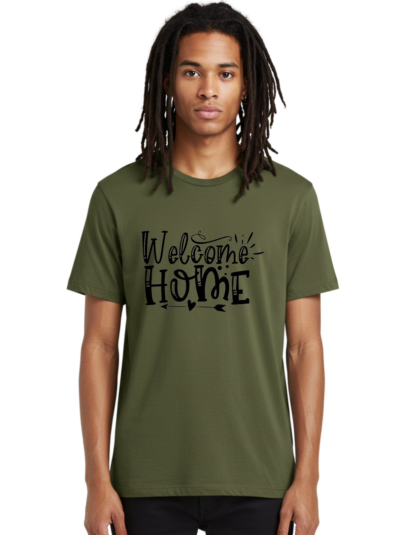 Welcome Home Men'S Graphic Tee, 100% Cotton, Comfortable Casual Summer Wear, Machine Washable, Welcome Home Sign, Home Decor, Home Sweet Home, Warm Welcome, Home Signage, Decorative Text, Arrow Design, Heart Symbol, Typography Art, Aae831 22