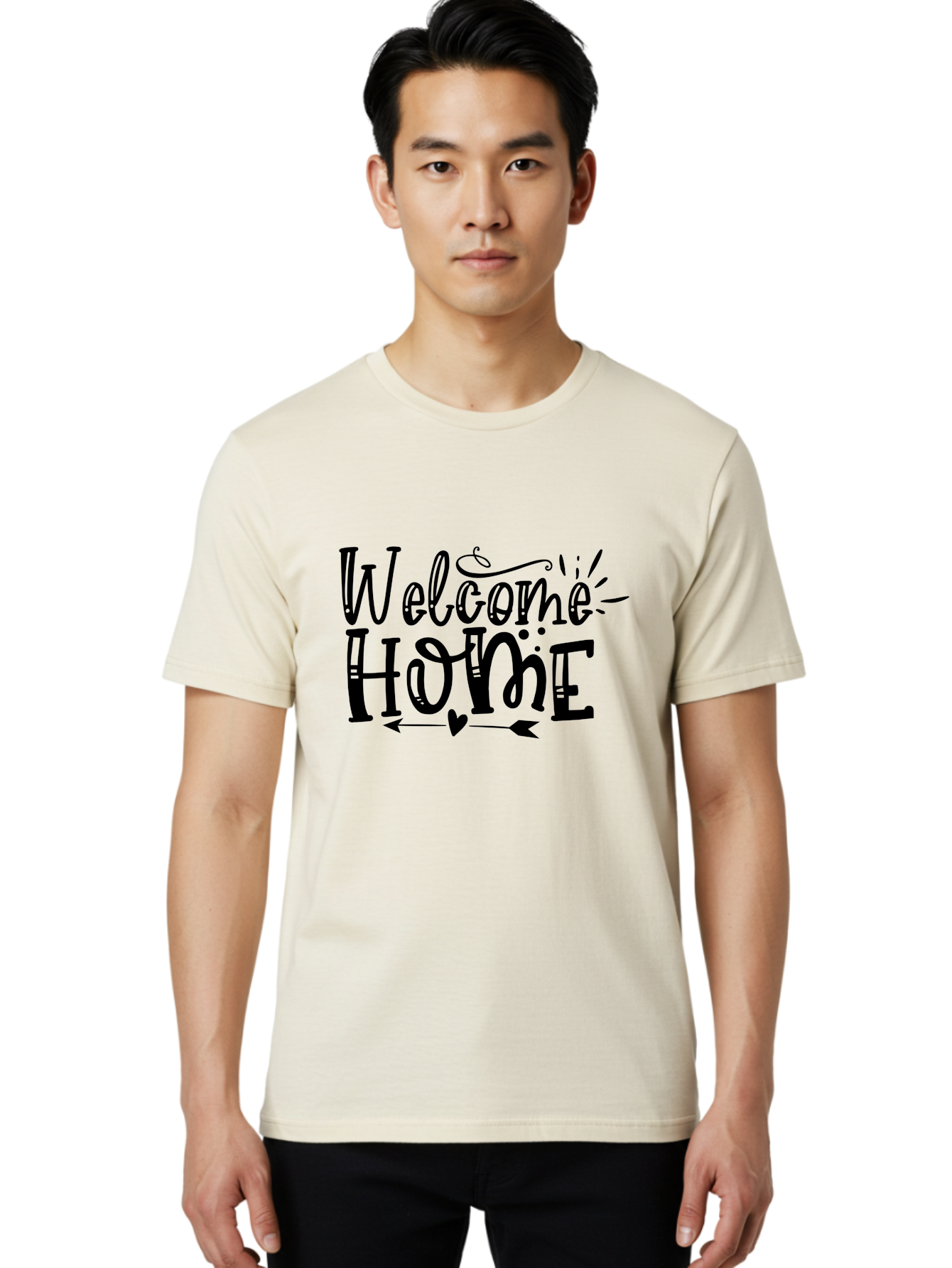 Welcome Home Men'S Graphic Tee, 100% Cotton, Comfortable Casual Summer Wear, Machine Washable, Welcome Home Sign, Home Decor, Home Sweet Home, Warm Welcome, Home Signage, Decorative Text, Arrow Design, Heart Symbol, Typography Art, Aae831 12