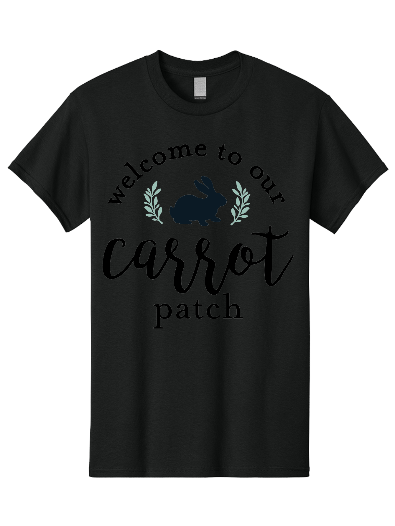 Welcome To Our Carrot Patch Men'S Graphic Tee, 100% Cotton, Comfortable Casual Summer Wear, Machine Washable, Bunny Silhouette, Welcome Sign, Carrot Patch, Leafy Greens, Spring Theme, Easter Decor, Rabbit Graphics, Garden Welcome Aae832 3