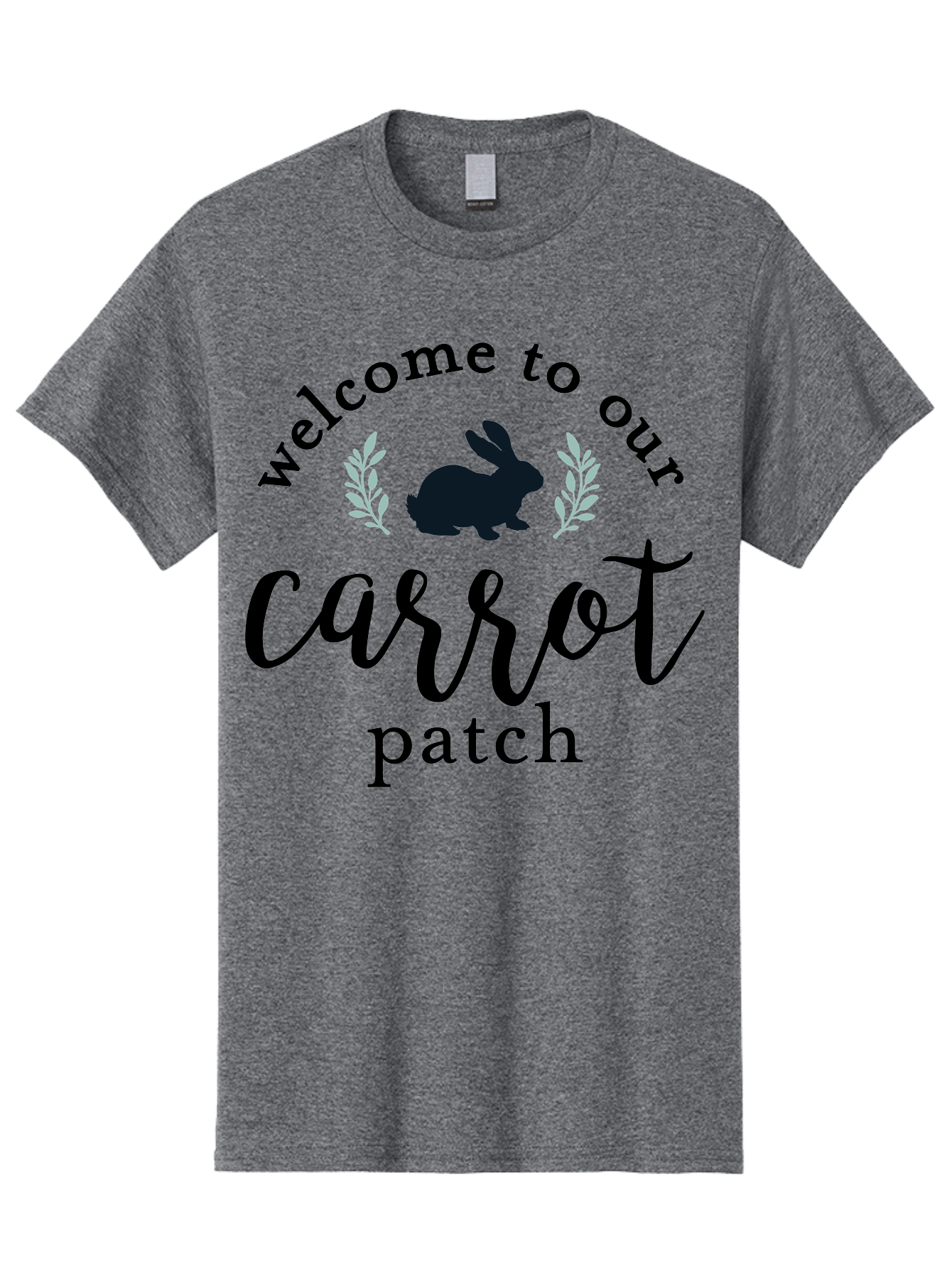 Welcome To Our Carrot Patch Men'S Graphic Tee, 100% Cotton, Comfortable Casual Summer Wear, Machine Washable, Bunny Silhouette, Welcome Sign, Carrot Patch, Leafy Greens, Spring Theme, Easter Decor, Rabbit Graphics, Garden Welcome Aae832 11