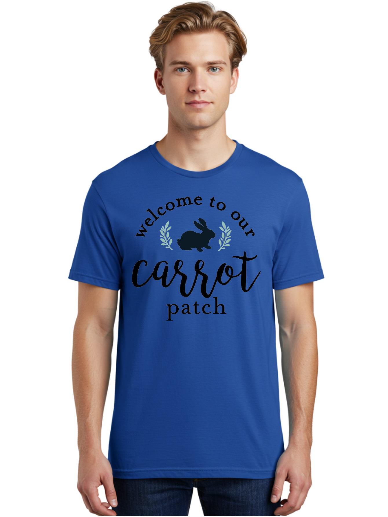 Welcome To Our Carrot Patch Men'S Graphic Tee, 100% Cotton, Comfortable Casual Summer Wear, Machine Washable, Bunny Silhouette, Welcome Sign, Carrot Patch, Leafy Greens, Spring Theme, Easter Decor, Rabbit Graphics, Garden Welcome Aae832 8