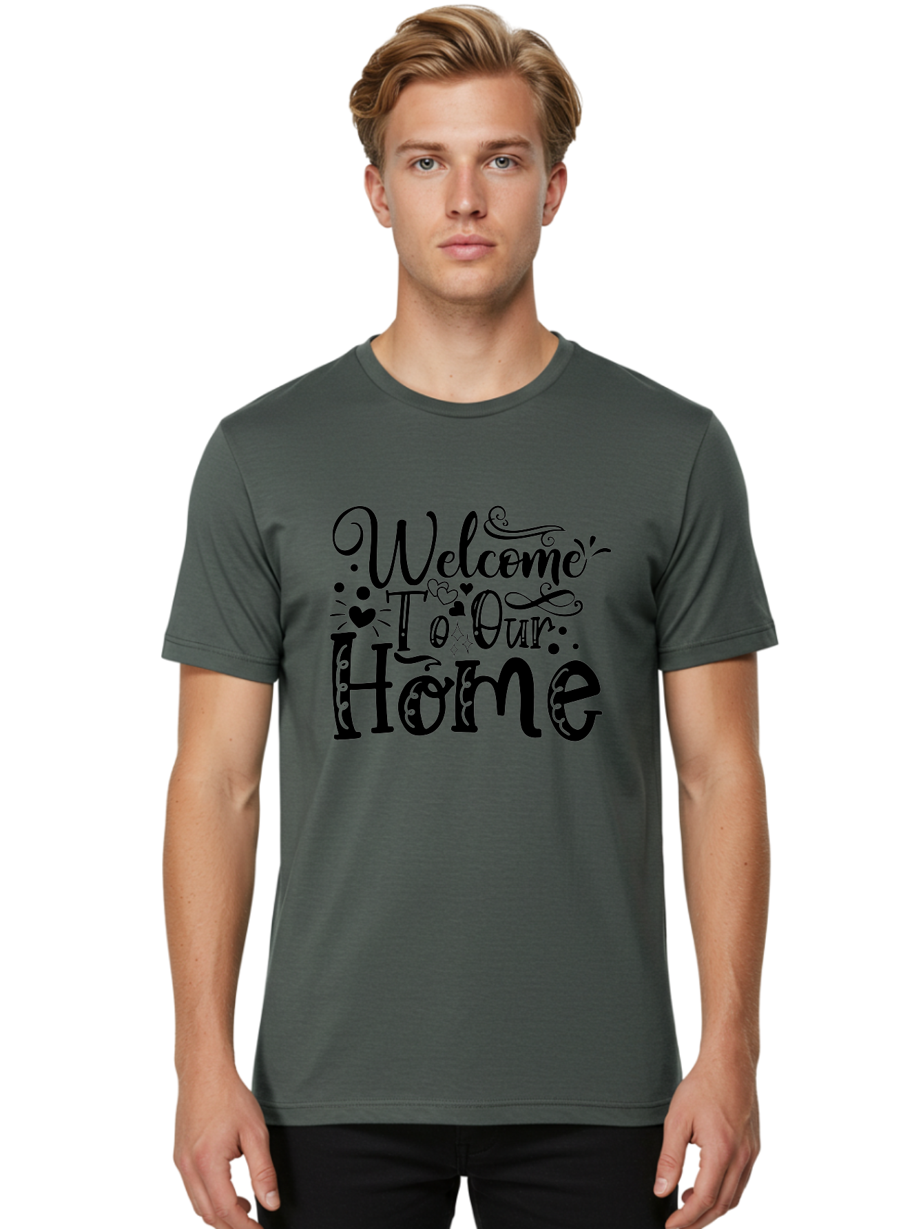 Welcome To Our Home Men'S Graphic Tee, 100% Cotton, Comfortable Casual Summer Wear, Machine Washable, Welcome Sign, Home Decor, Warm Welcome, Inviting Atmosphere, Decorative Text, Heart Designs, Home Signage, Friendly Greeting Aae833 16