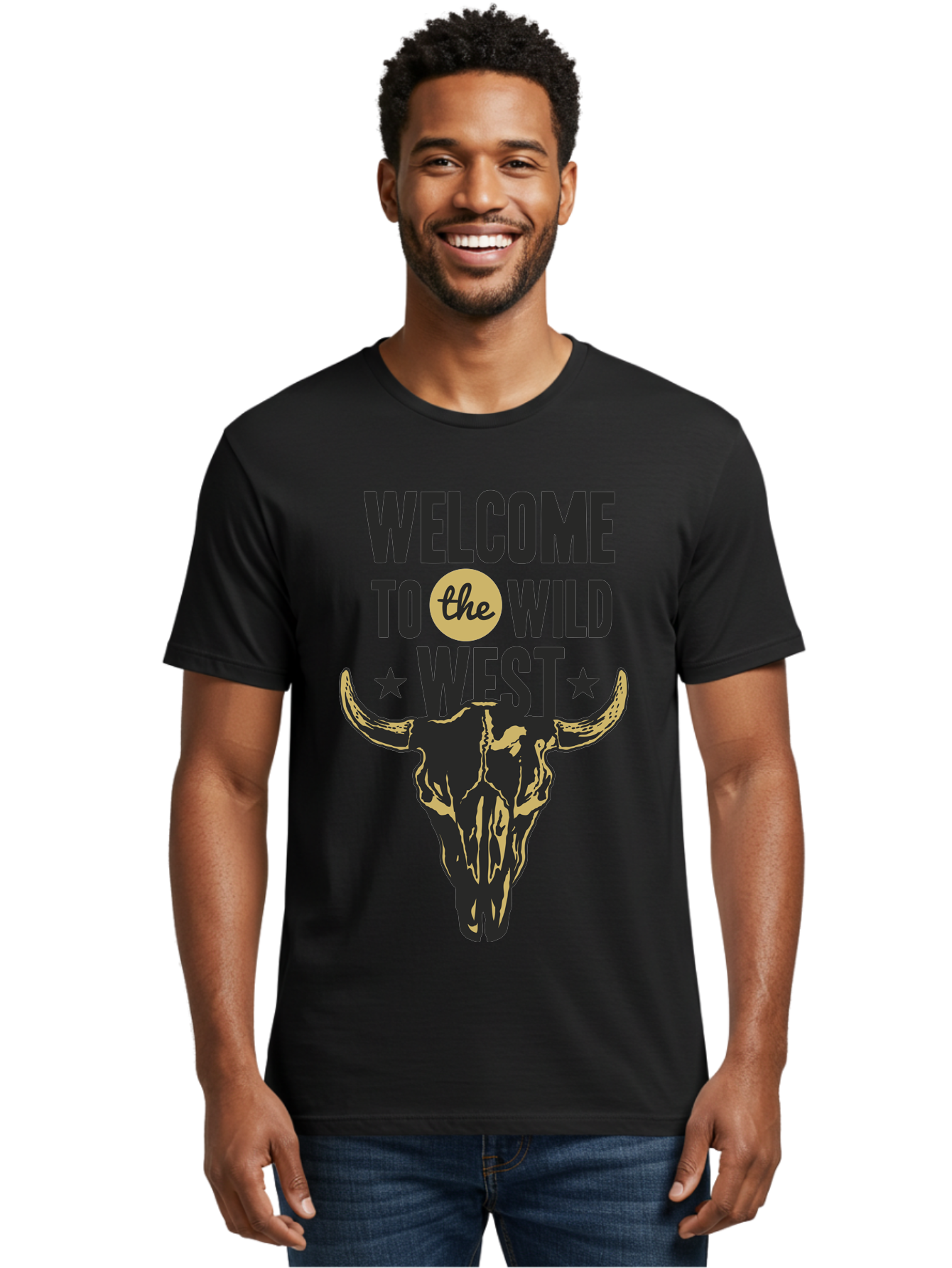 Welcome To The Wild West Men'S Graphic Tee, 100% Cotton, Comfortable Casual Summer Wear, Machine Washable, Western Cowboy Theme, Wild West, Cow Skull, Western Design, Country Style, Bold Typography, Star Symbols, Cowboy Culture, Western Art, Aae835 30