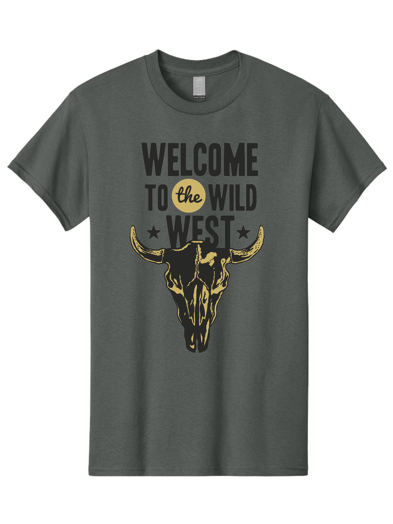Welcome To The Wild West Men'S Graphic Tee, 100% Cotton, Comfortable Casual Summer Wear, Machine Washable, Western Cowboy Theme, Wild West, Cow Skull, Western Design, Country Style, Bold Typography, Star Symbols, Cowboy Culture, Western Art, Aae835 7