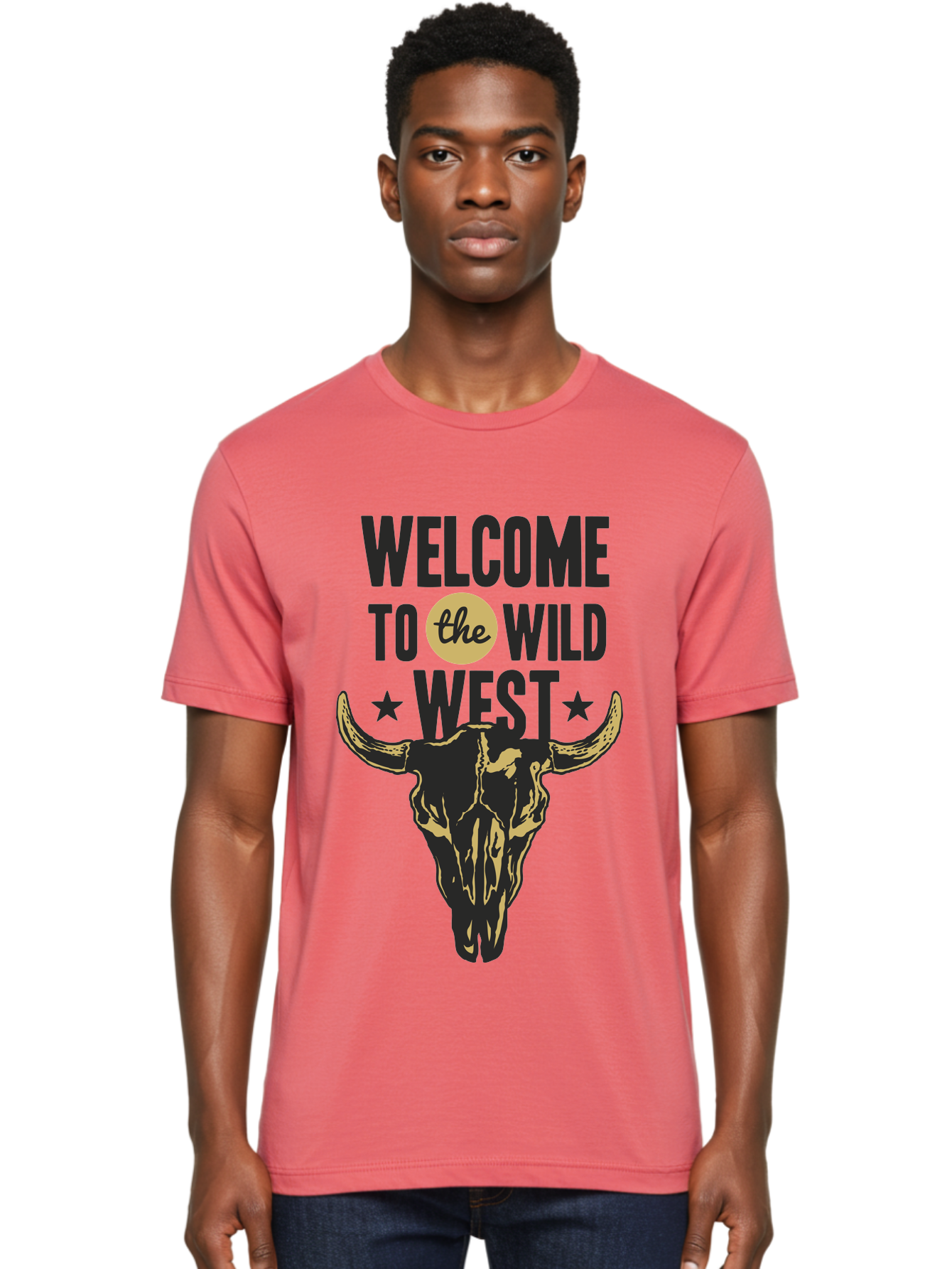 Welcome To The Wild West Men'S Graphic Tee, 100% Cotton, Comfortable Casual Summer Wear, Machine Washable, Western Cowboy Theme, Wild West, Cow Skull, Western Design, Country Style, Bold Typography, Star Symbols, Cowboy Culture, Western Art, Aae835 18