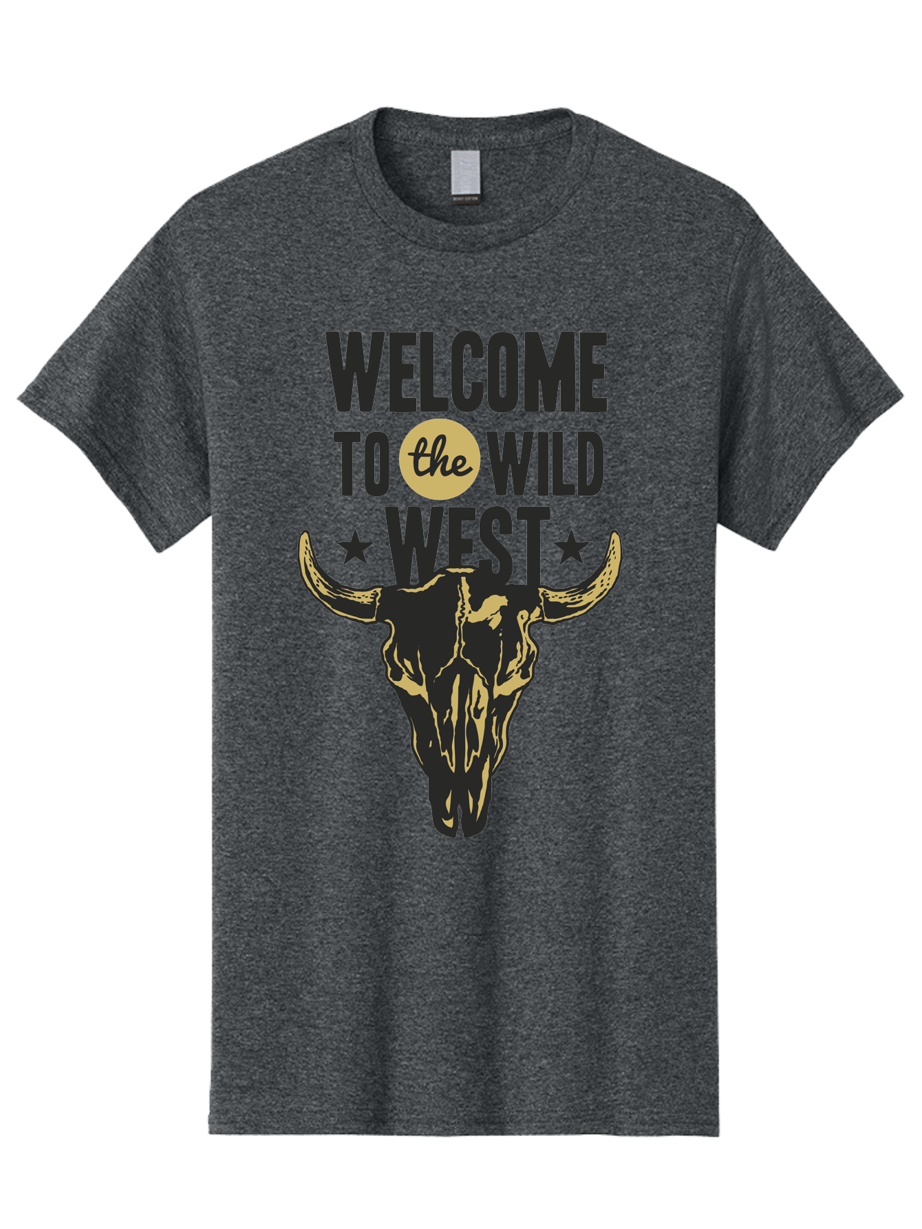 Welcome To The Wild West Men'S Graphic Tee, 100% Cotton, Comfortable Casual Summer Wear, Machine Washable, Western Cowboy Theme, Wild West, Cow Skull, Western Design, Country Style, Bold Typography, Star Symbols, Cowboy Culture, Western Art, Aae835 5
