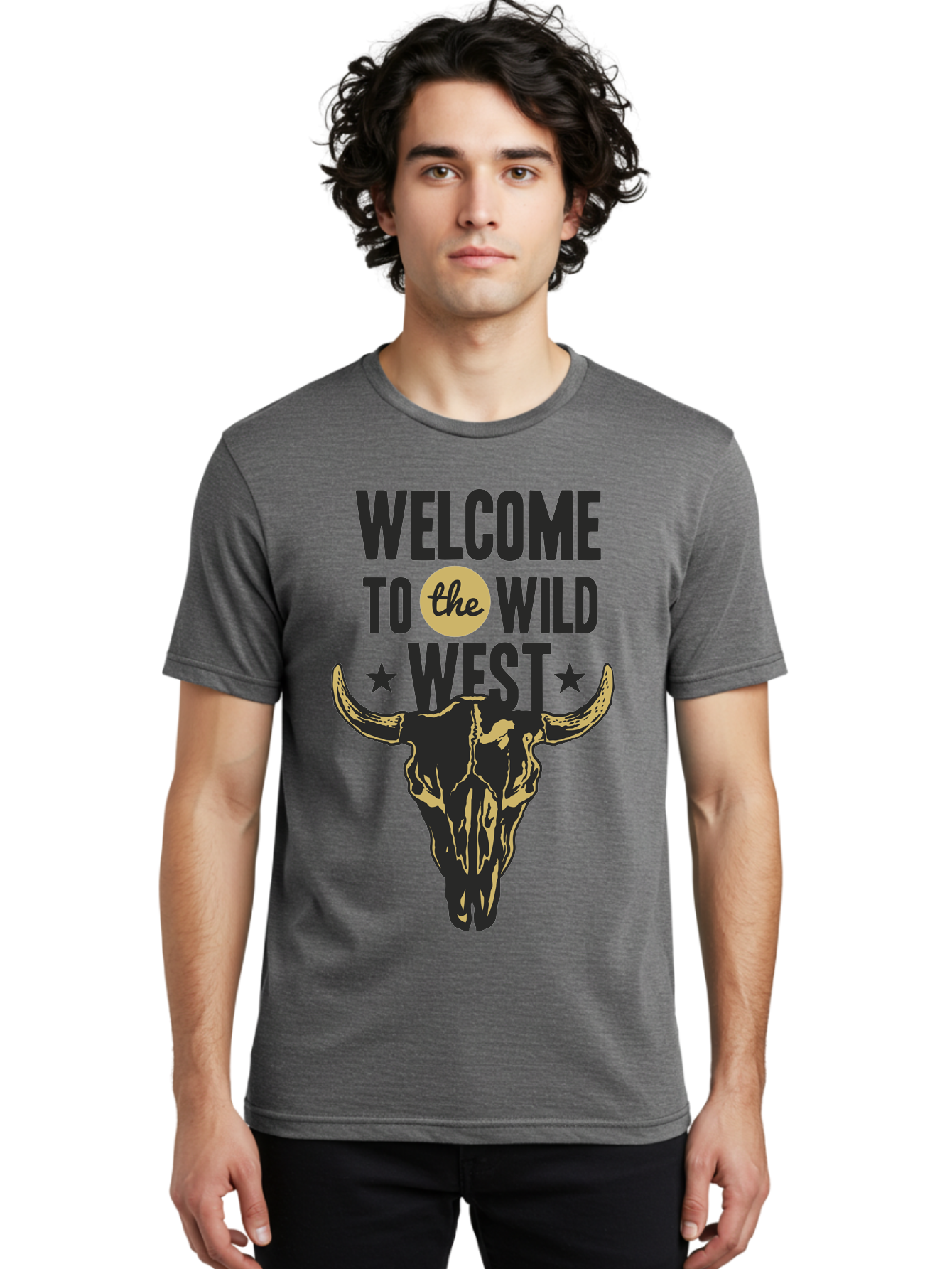 Welcome To The Wild West Men'S Graphic Tee, 100% Cotton, Comfortable Casual Summer Wear, Machine Washable, Western Cowboy Theme, Wild West, Cow Skull, Western Design, Country Style, Bold Typography, Star Symbols, Cowboy Culture, Western Art, Aae835 16