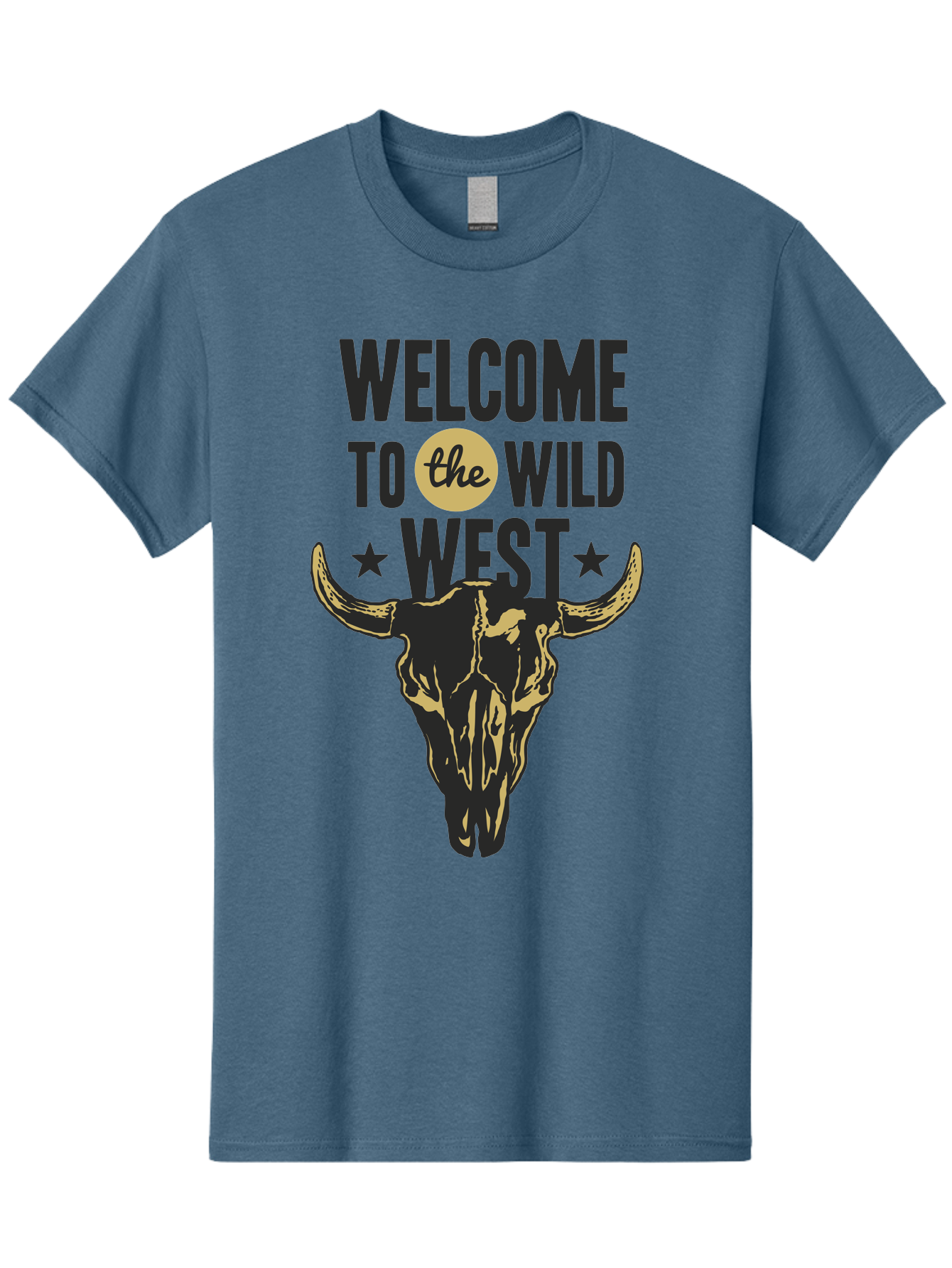 Welcome To The Wild West Men'S Graphic Tee, 100% Cotton, Comfortable Casual Summer Wear, Machine Washable, Western Cowboy Theme, Wild West, Cow Skull, Western Design, Country Style, Bold Typography, Star Symbols, Cowboy Culture, Western Art, Aae835 11