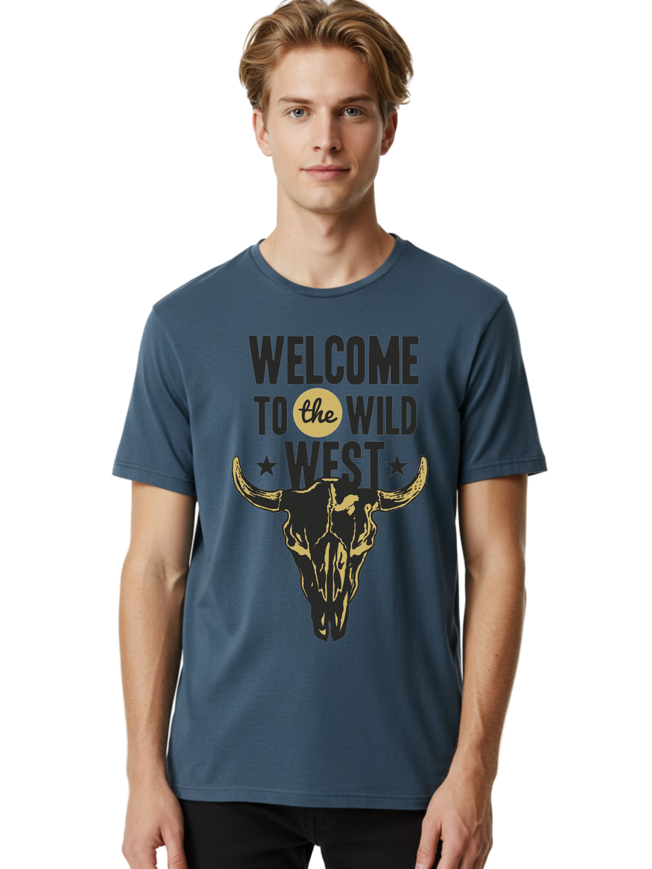 Welcome To The Wild West Men'S Graphic Tee, 100% Cotton, Comfortable Casual Summer Wear, Machine Washable, Western Cowboy Theme, Wild West, Cow Skull, Western Design, Country Style, Bold Typography, Star Symbols, Cowboy Culture, Western Art, Aae835 12