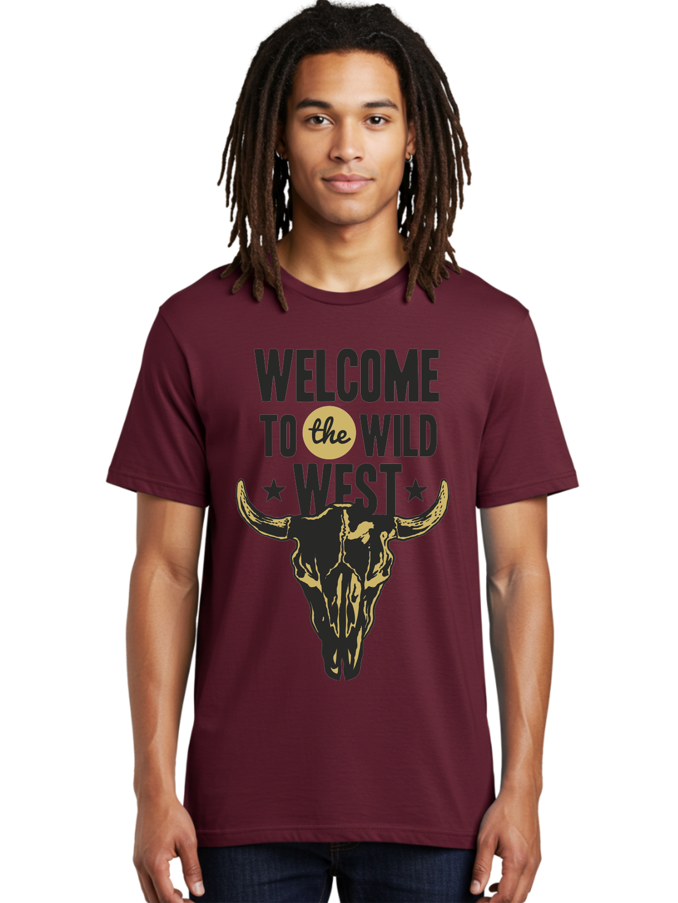 Welcome To The Wild West Men'S Graphic Tee, 100% Cotton, Comfortable Casual Summer Wear, Machine Washable, Western Cowboy Theme, Wild West, Cow Skull, Western Design, Country Style, Bold Typography, Star Symbols, Cowboy Culture, Western Art, Aae835 14
