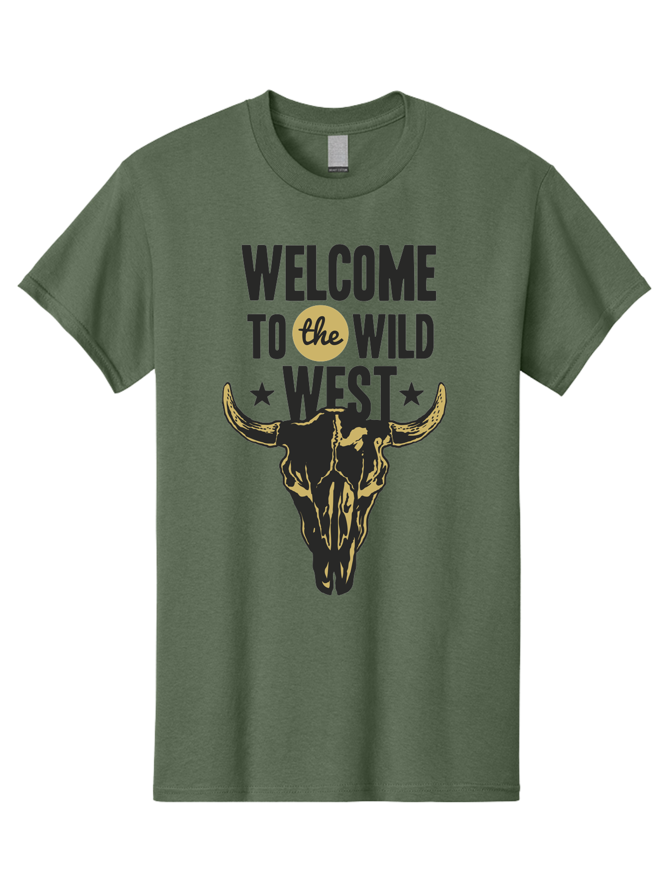 Welcome To The Wild West Men'S Graphic Tee, 100% Cotton, Comfortable Casual Summer Wear, Machine Washable, Western Cowboy Theme, Wild West, Cow Skull, Western Design, Country Style, Bold Typography, Star Symbols, Cowboy Culture, Western Art, Aae835 3