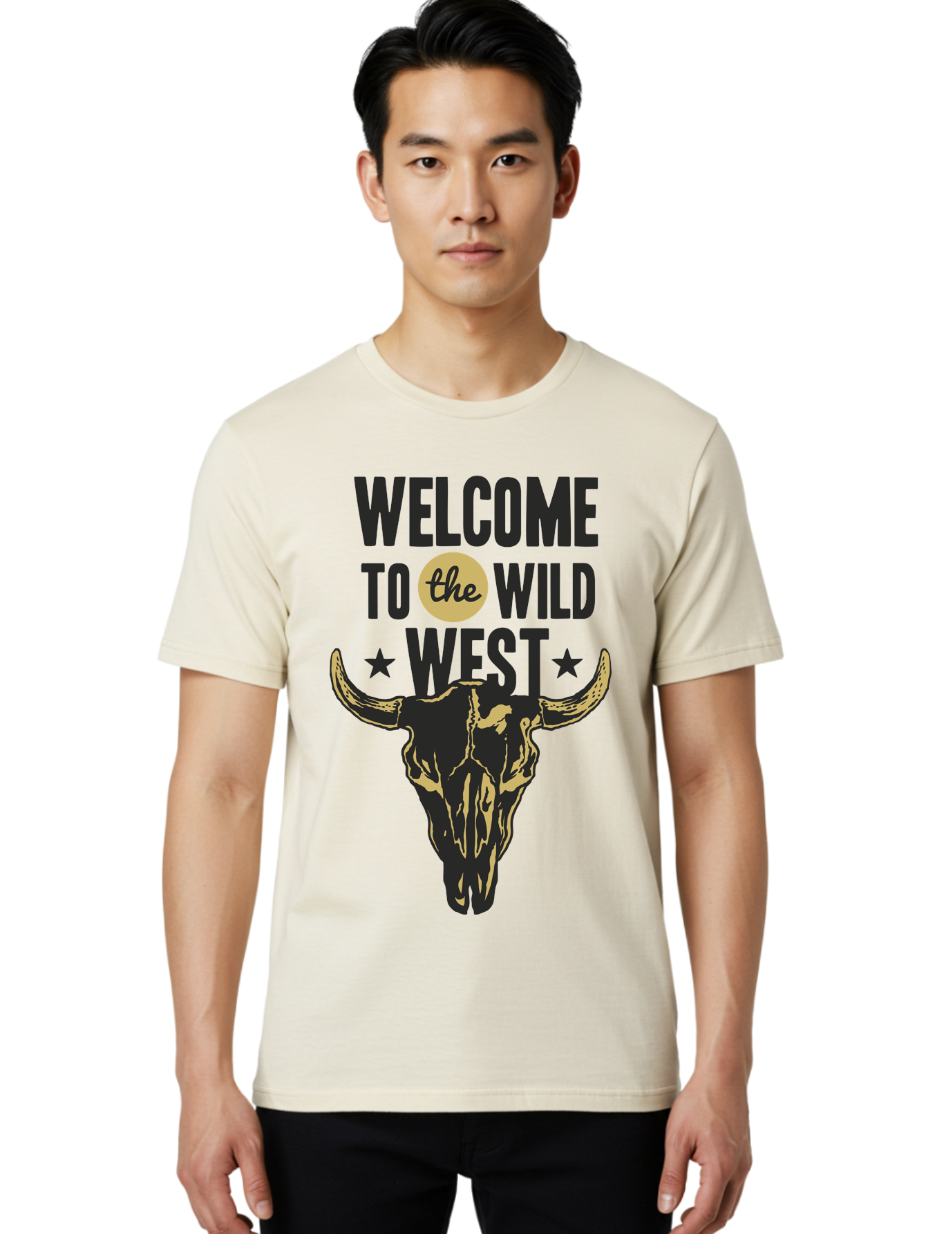 Welcome To The Wild West Men'S Graphic Tee, 100% Cotton, Comfortable Casual Summer Wear, Machine Washable, Western Cowboy Theme, Wild West, Cow Skull, Western Design, Country Style, Bold Typography, Star Symbols, Cowboy Culture, Western Art, Aae835 24