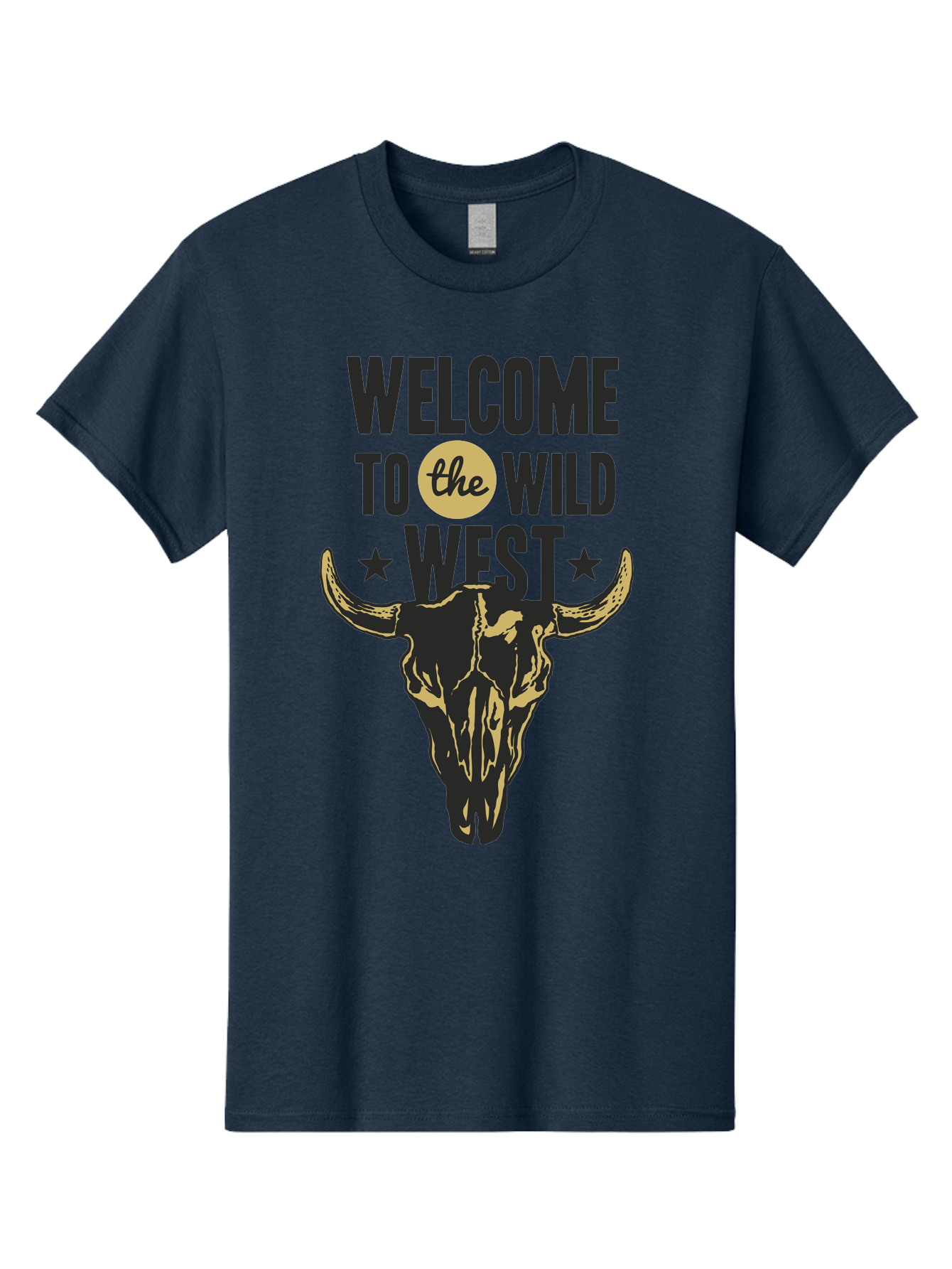 Welcome To The Wild West Men'S Graphic Tee, 100% Cotton, Comfortable Casual Summer Wear, Machine Washable, Western Cowboy Theme, Wild West, Cow Skull, Western Design, Country Style, Bold Typography, Star Symbols, Cowboy Culture, Western Art, Aae835 9