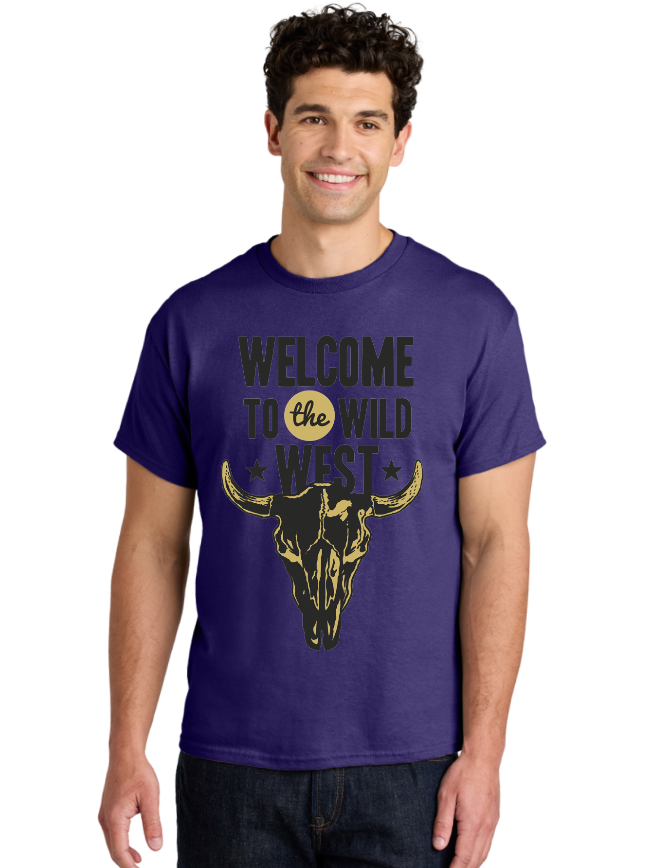 Welcome To The Wild West Men'S Graphic Tee, 100% Cotton, Comfortable Casual Summer Wear, Machine Washable, Western Cowboy Theme, Wild West, Cow Skull, Western Design, Country Style, Bold Typography, Star Symbols, Cowboy Culture, Western Art, Aae835 28