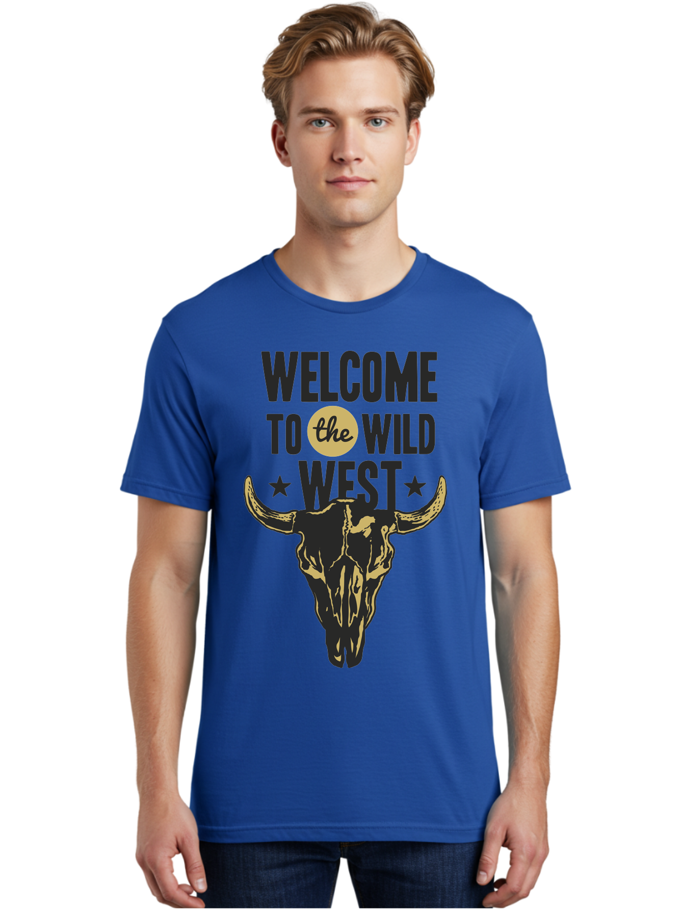 Welcome To The Wild West Men'S Graphic Tee, 100% Cotton, Comfortable Casual Summer Wear, Machine Washable, Western Cowboy Theme, Wild West, Cow Skull, Western Design, Country Style, Bold Typography, Star Symbols, Cowboy Culture, Western Art, Aae835 26