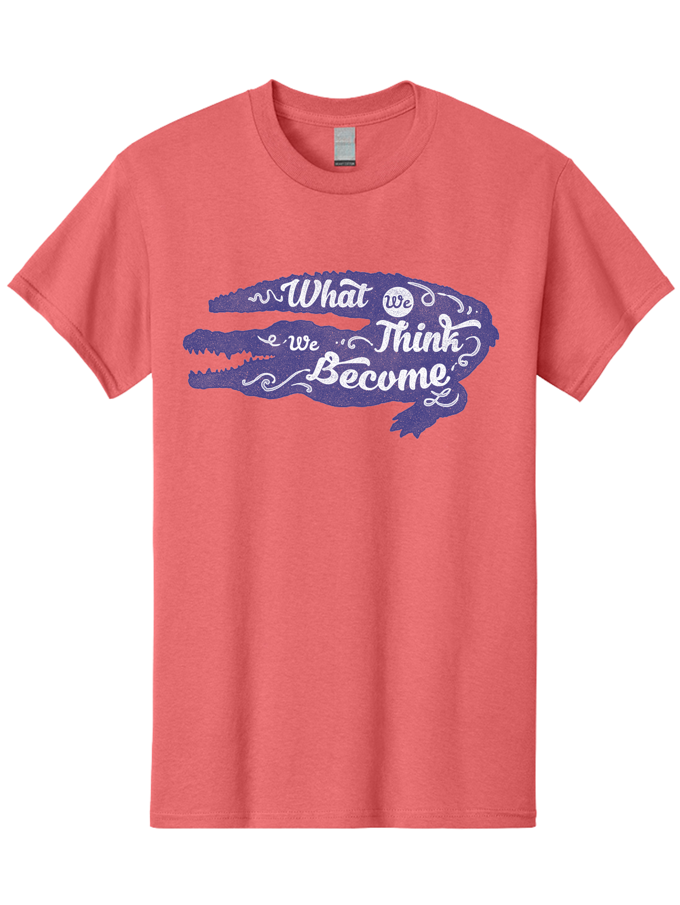 What We Think We Become Men'S Graphic Tee, 100% Cotton, Comfortable Casual Summer Wear, Machine Washable, Inspirational Quote, Motivational Words, Alligator Silhouette, Creative Typography, White Text On Dark Purple, Positive Affirmations, Aae837 7