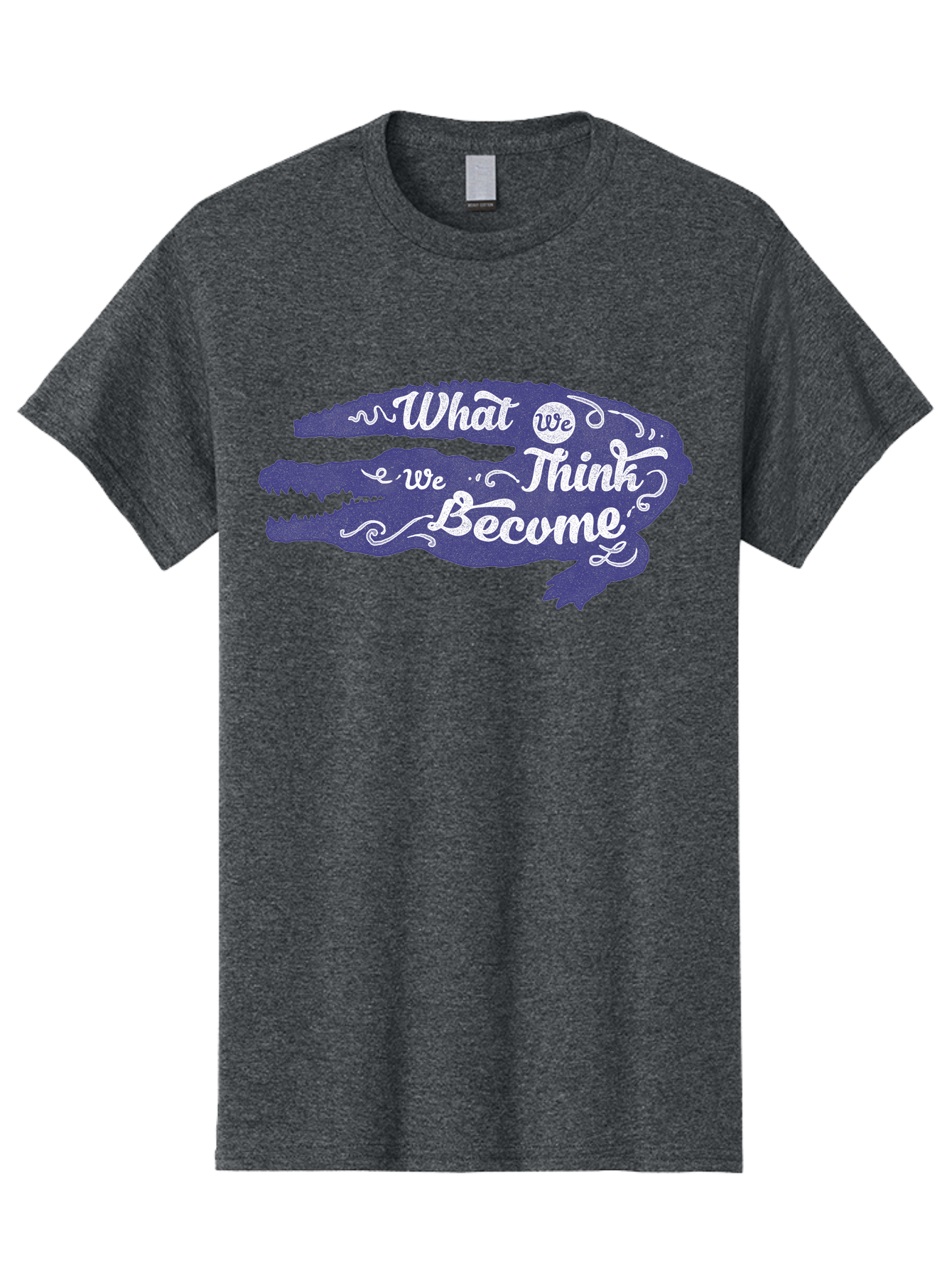 What We Think We Become Men'S Graphic Tee, 100% Cotton, Comfortable Casual Summer Wear, Machine Washable, Inspirational Quote, Motivational Words, Alligator Silhouette, Creative Typography, White Text On Dark Purple, Positive Affirmations, Aae837 19