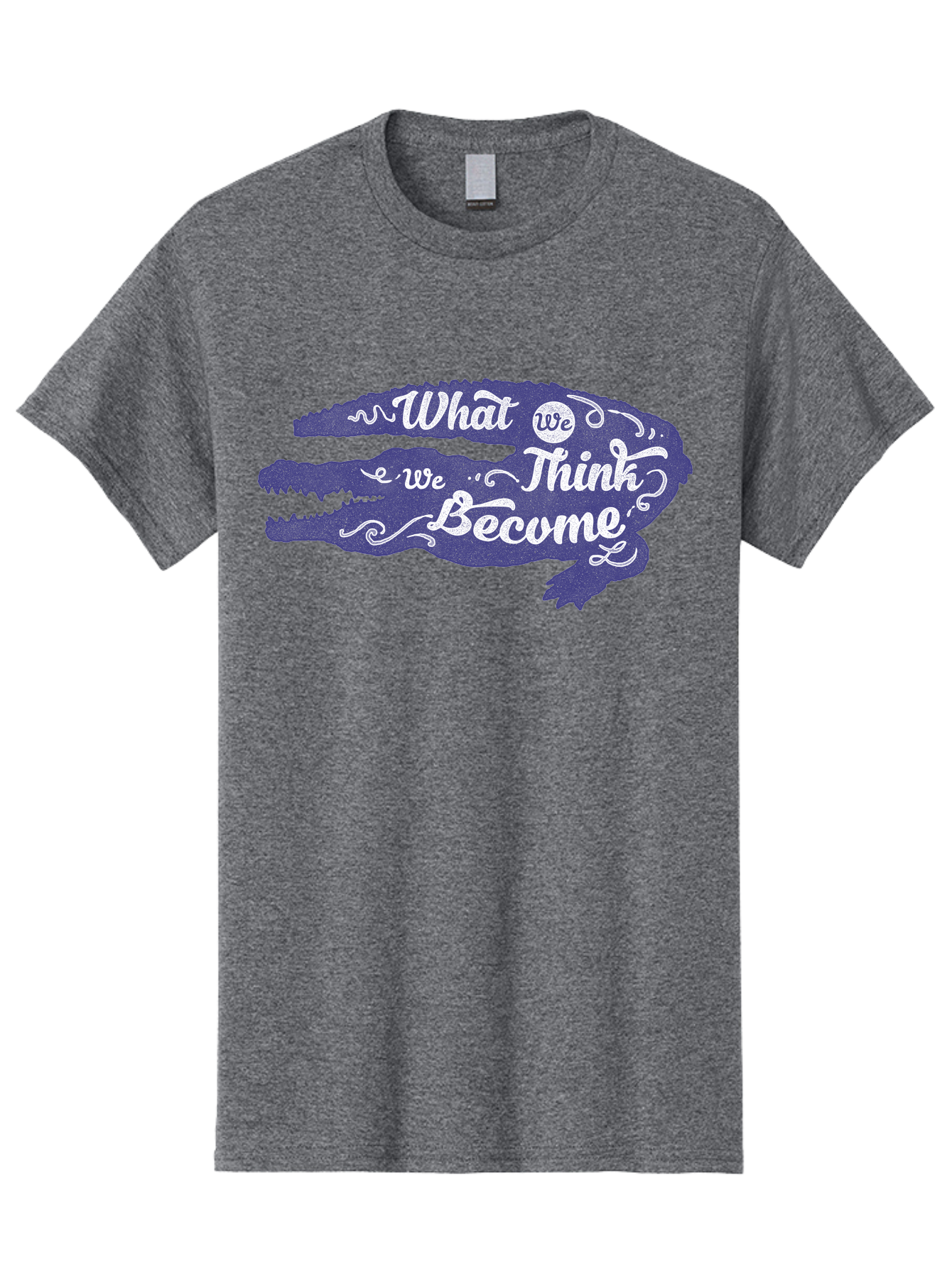 What We Think We Become Men'S Graphic Tee, 100% Cotton, Comfortable Casual Summer Wear, Machine Washable, Inspirational Quote, Motivational Words, Alligator Silhouette, Creative Typography, White Text On Dark Purple, Positive Affirmations, Aae837 25