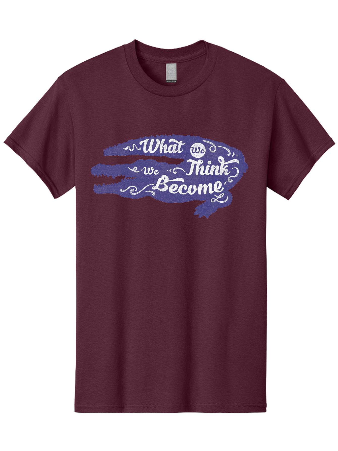What We Think We Become Men'S Graphic Tee, 100% Cotton, Comfortable Casual Summer Wear, Machine Washable, Inspirational Quote, Motivational Words, Alligator Silhouette, Creative Typography, White Text On Dark Purple, Positive Affirmations, Aae837 3