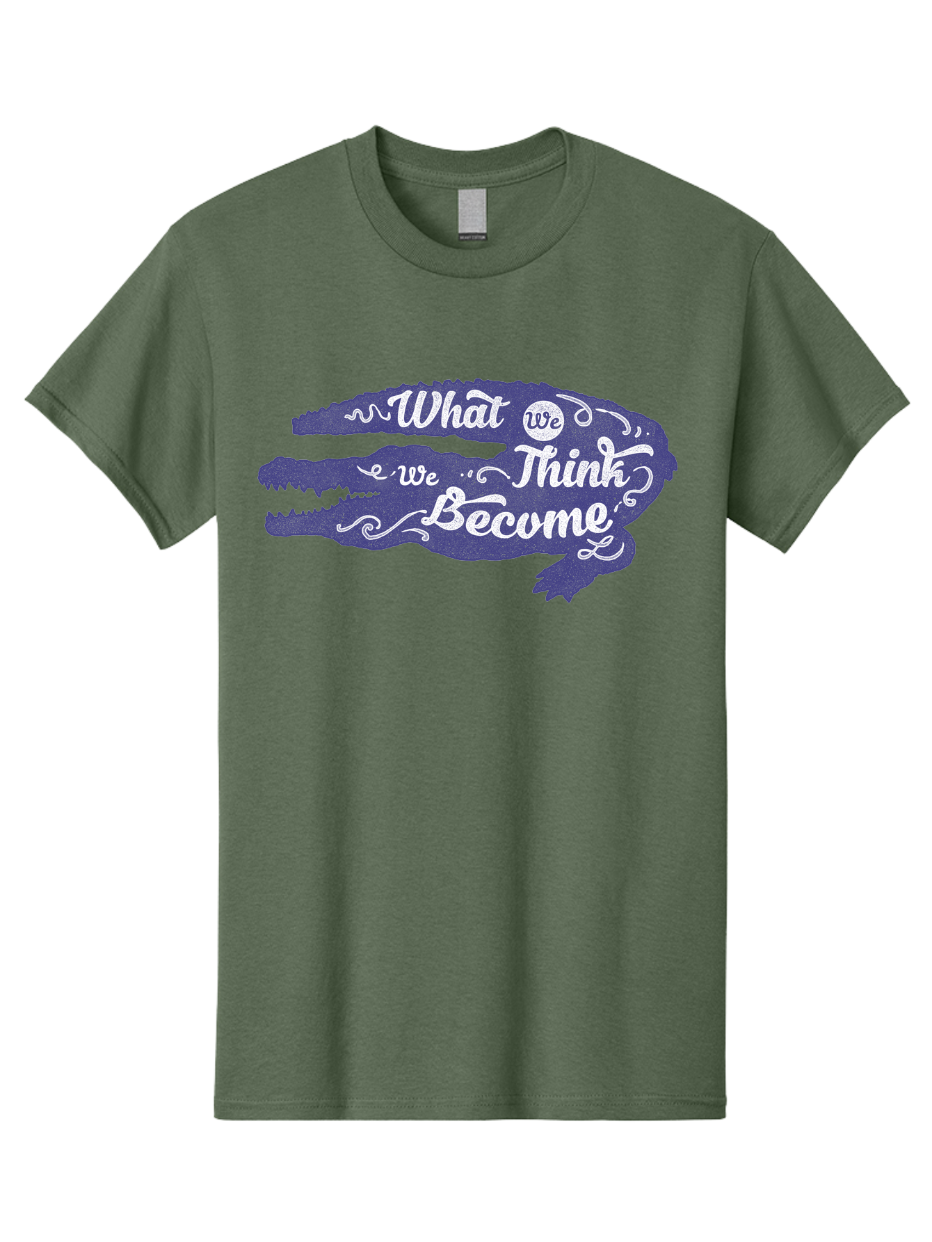 What We Think We Become Men'S Graphic Tee, 100% Cotton, Comfortable Casual Summer Wear, Machine Washable, Inspirational Quote, Motivational Words, Alligator Silhouette, Creative Typography, White Text On Dark Purple, Positive Affirmations, Aae837 13