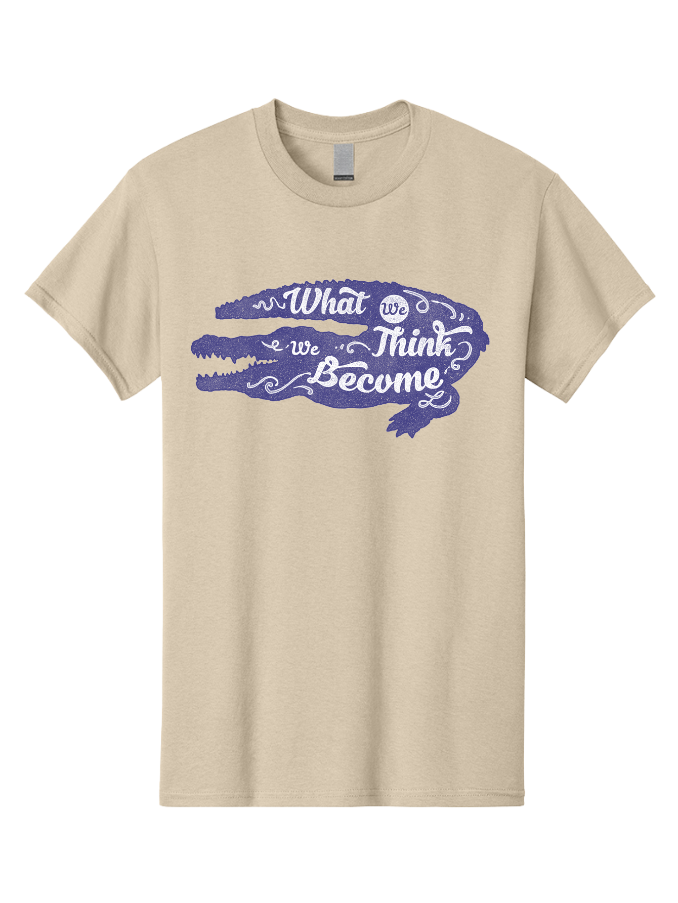 What We Think We Become Men'S Graphic Tee, 100% Cotton, Comfortable Casual Summer Wear, Machine Washable, Inspirational Quote, Motivational Words, Alligator Silhouette, Creative Typography, White Text On Dark Purple, Positive Affirmations, Aae837 29