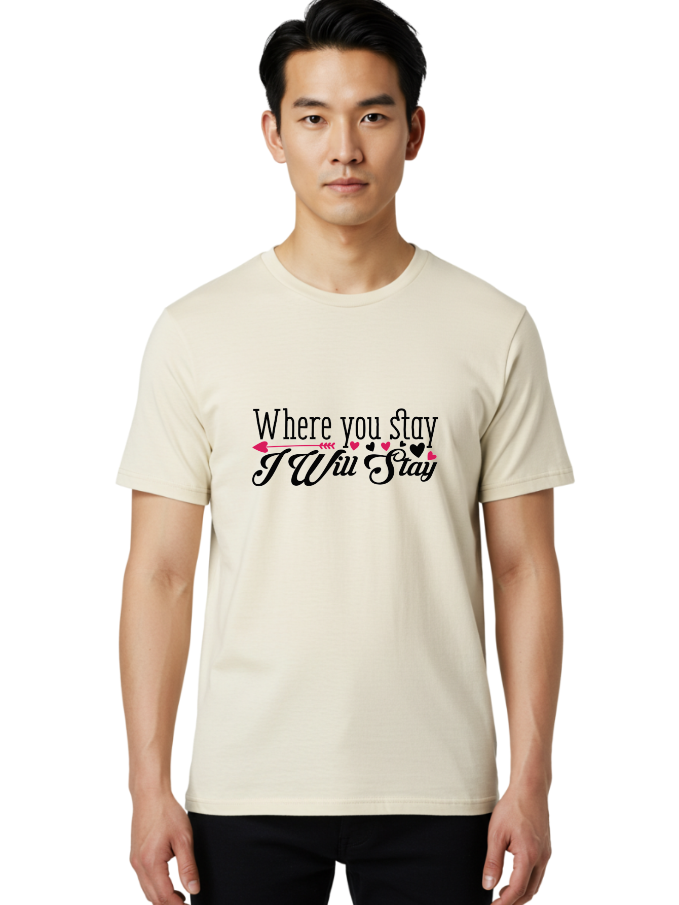 Where You Stay I Will Stay Men'S Graphic Tee, 100% Cotton, Comfortable Casual Summer Wear, Machine Washable, Love Quote, Relationship Goals, Heartwarming Phrase, Sweet Sentiment, Couple'S Quote, Arrow And Hearts, Valentines Day Gift, Aae838 10
