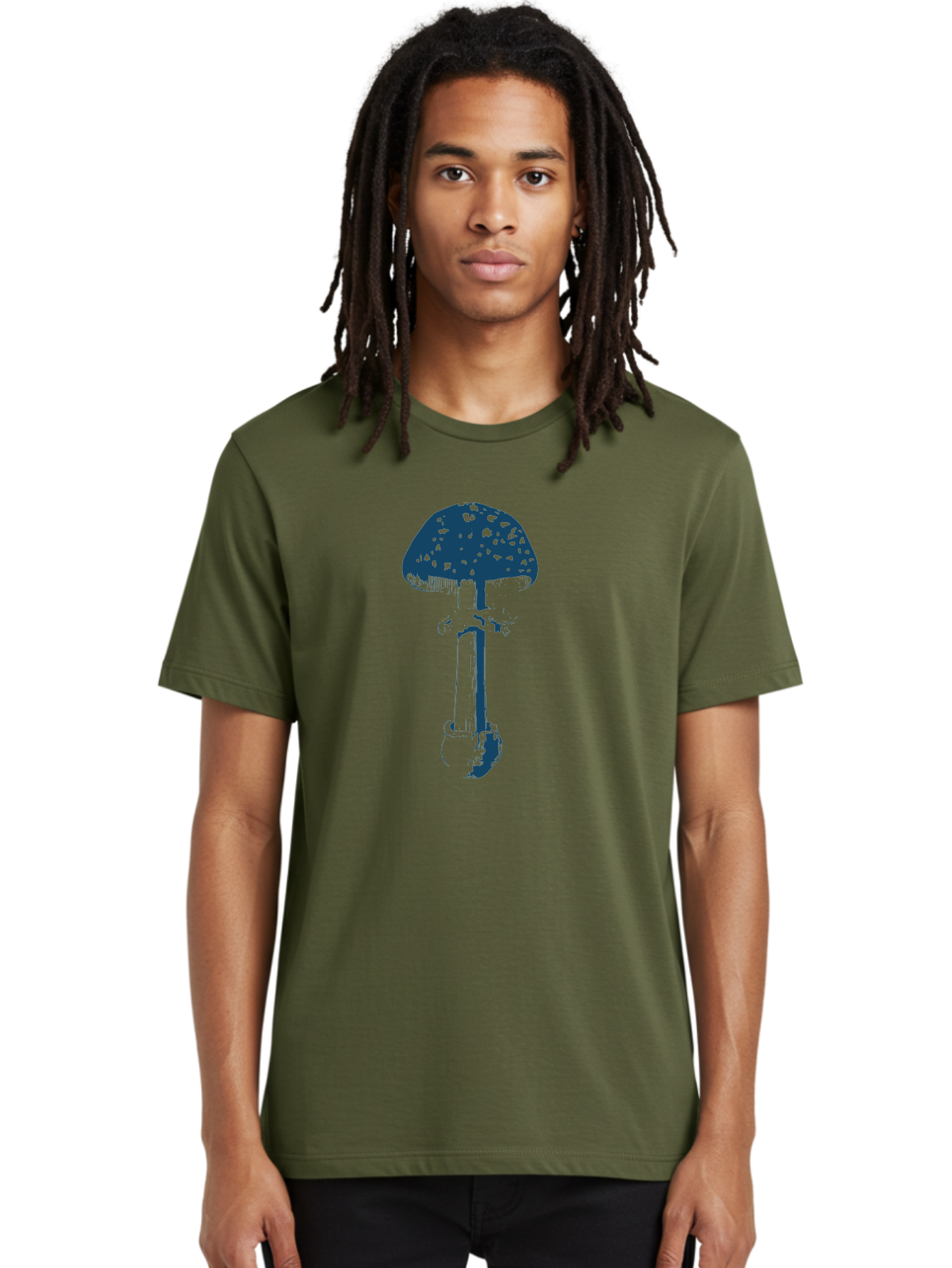 Wild Forest Mushroom Men'S Graphic Tee, 100% Cotton, Comfortable Casual Summer Wear, Machine Washable, Blue Mushroom Illustration, Fungal Art, Psychedelic Design, Mushroom Cap, Stem And Base, Abstract Art, Modern Graphic Aae843 30