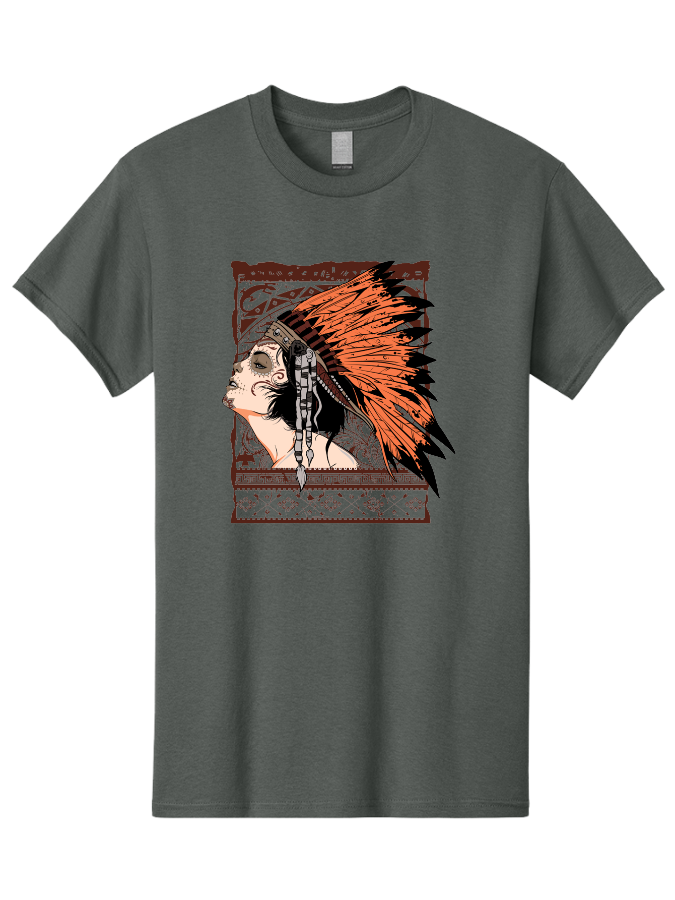 Wild Grace Men'S Graphic Tee, 100% Cotton, Comfortable Casual Summer Wear, Machine Washable, Native American Headdress, Tribal Art, Traditional Clothing, Ornate Details, Vintage Style, Folk Art, Cultural Heritage, Symbolic Expression, Aae844 29