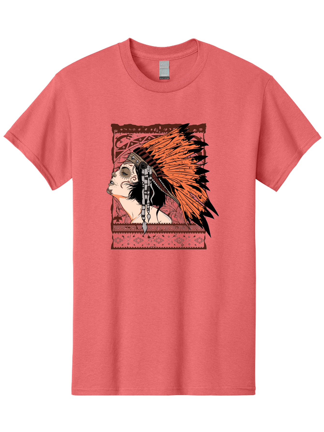 Wild Grace Men'S Graphic Tee, 100% Cotton, Comfortable Casual Summer Wear, Machine Washable, Native American Headdress, Tribal Art, Traditional Clothing, Ornate Details, Vintage Style, Folk Art, Cultural Heritage, Symbolic Expression, Aae844 21