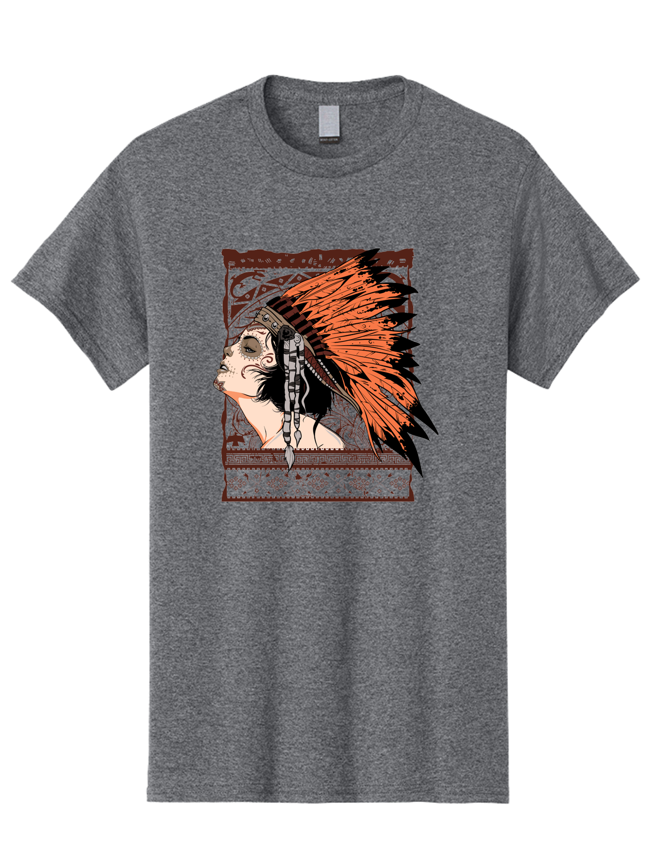 Wild Grace Men'S Graphic Tee, 100% Cotton, Comfortable Casual Summer Wear, Machine Washable, Native American Headdress, Tribal Art, Traditional Clothing, Ornate Details, Vintage Style, Folk Art, Cultural Heritage, Symbolic Expression, Aae844 23