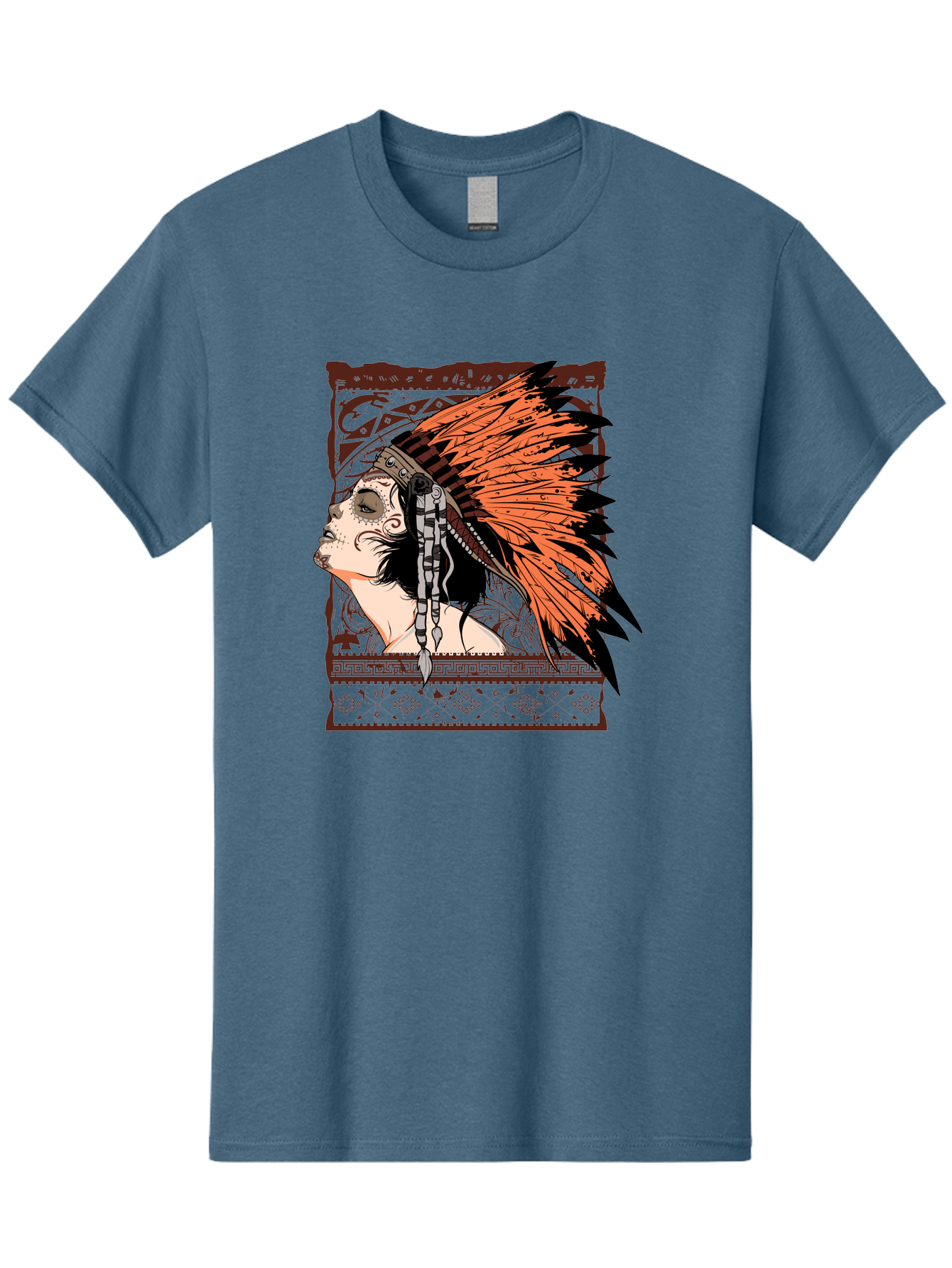 Wild Grace Men'S Graphic Tee, 100% Cotton, Comfortable Casual Summer Wear, Machine Washable, Native American Headdress, Tribal Art, Traditional Clothing, Ornate Details, Vintage Style, Folk Art, Cultural Heritage, Symbolic Expression, Aae844 13