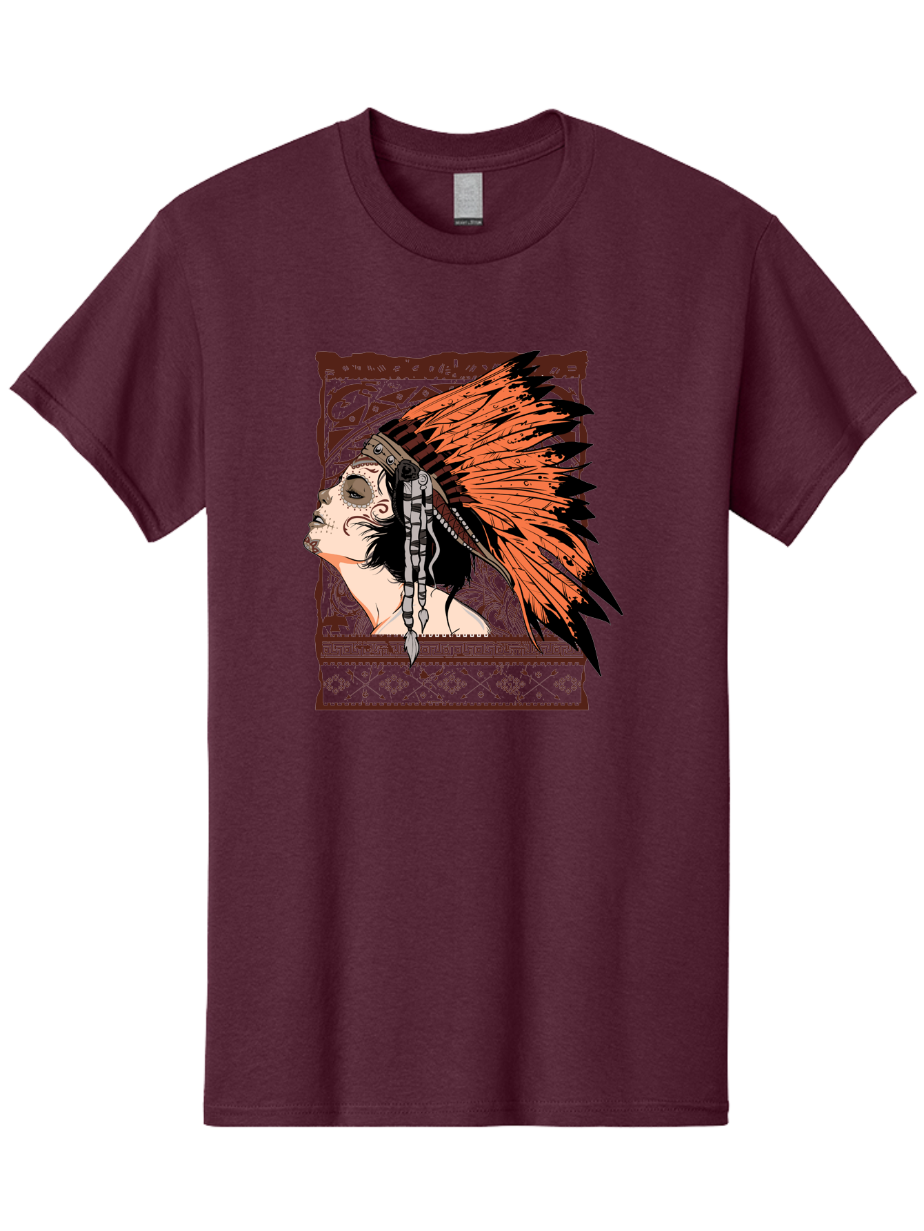 Wild Grace Men'S Graphic Tee, 100% Cotton, Comfortable Casual Summer Wear, Machine Washable, Native American Headdress, Tribal Art, Traditional Clothing, Ornate Details, Vintage Style, Folk Art, Cultural Heritage, Symbolic Expression, Aae844 19